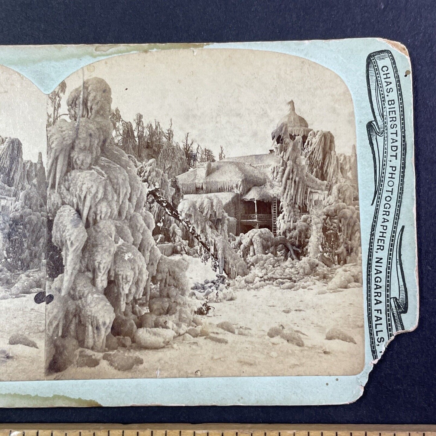 Severe Ice Storm House Damage Stereoview Charles Bierstadt c1870s Y1464