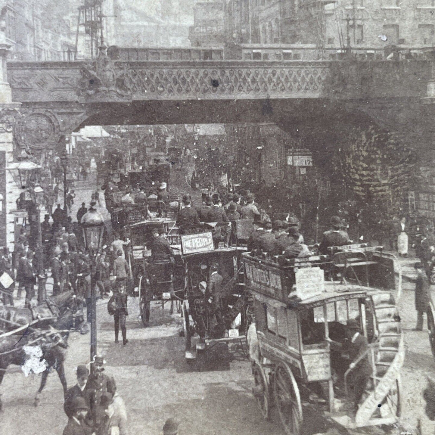 Antique 1887 Travelling Salesman & Carriages London Stereoview Photo Card P3043