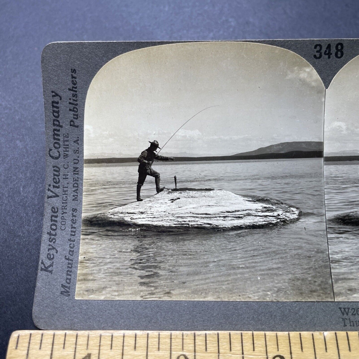 Antique 1910s Fishing Hot Springs Geyser Yellowstone Stereoview Photo Card P3171