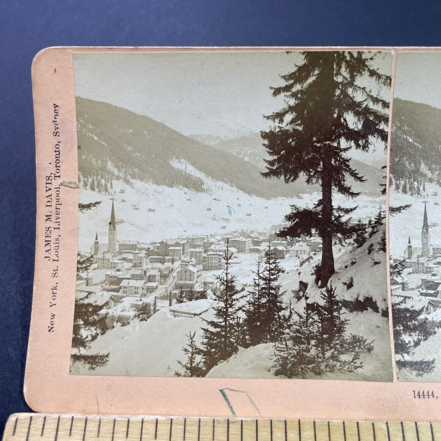 Antique 1901 Heavy Snowfall In Davos Switzerland Stereoview Photo Card P3769