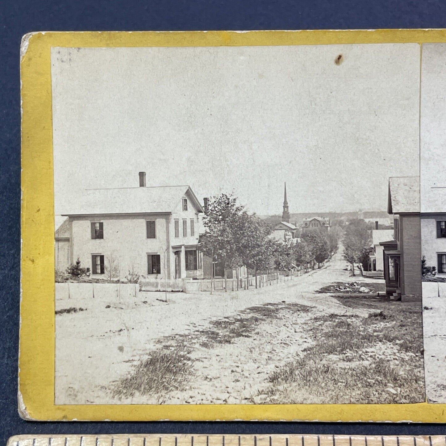 Antique 1870s Concord New Hampshire School Street Stereoview Photo Card V1960