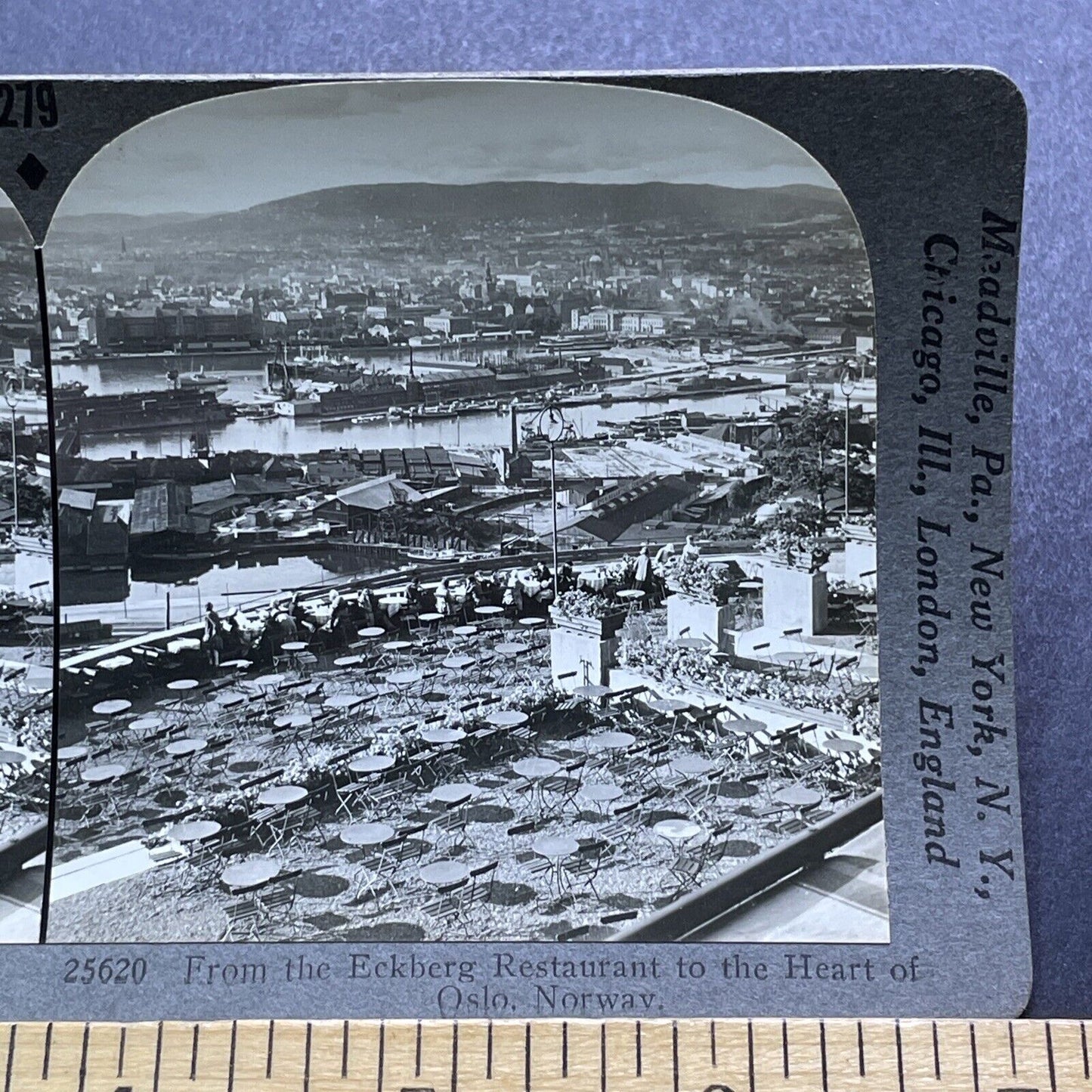 Antique 1920s Eckberg Restaurant Oslo Norway Stereoview Photo Card V2976