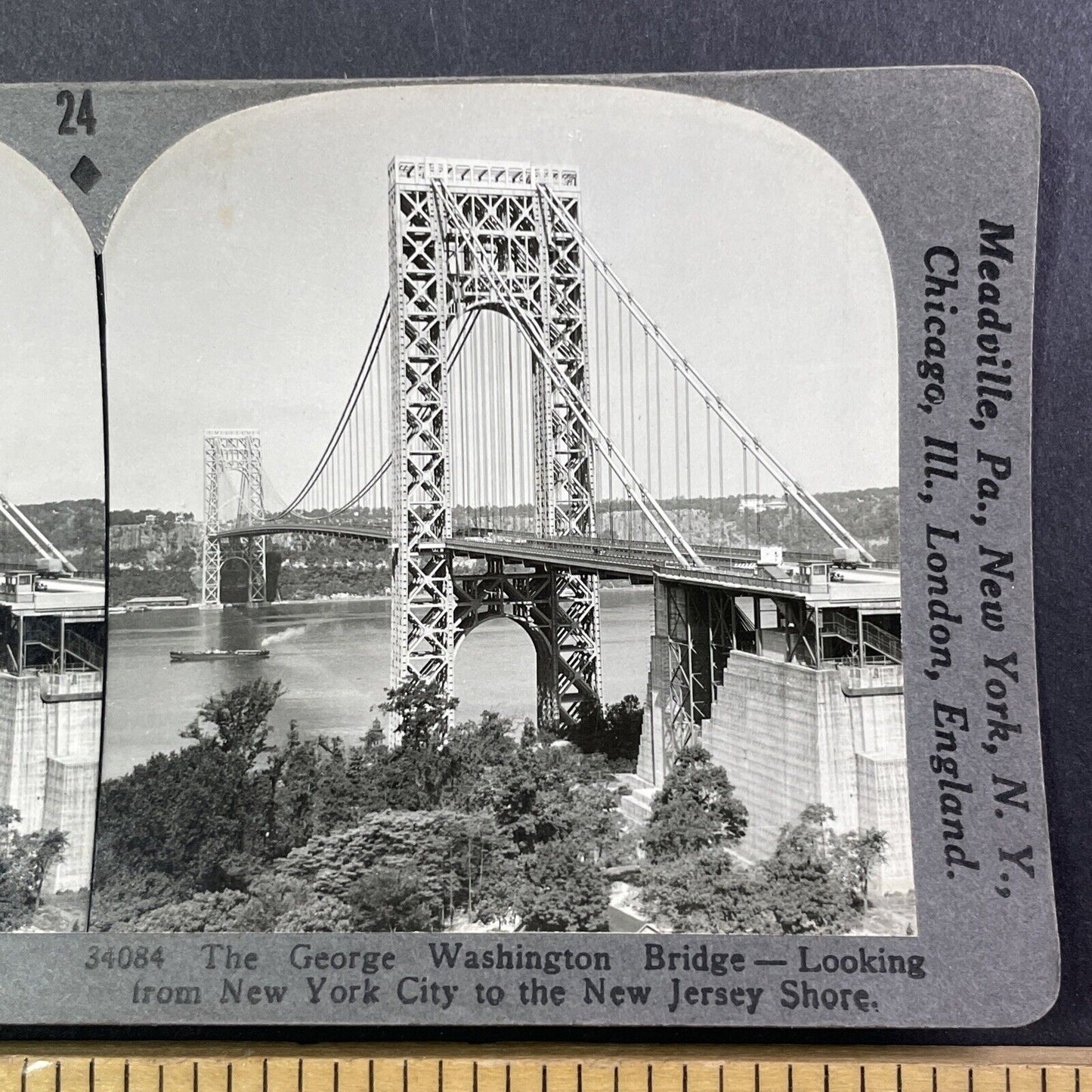 George Washington Bridge Manhattan Stereoview New York City Antique c1920s Y545