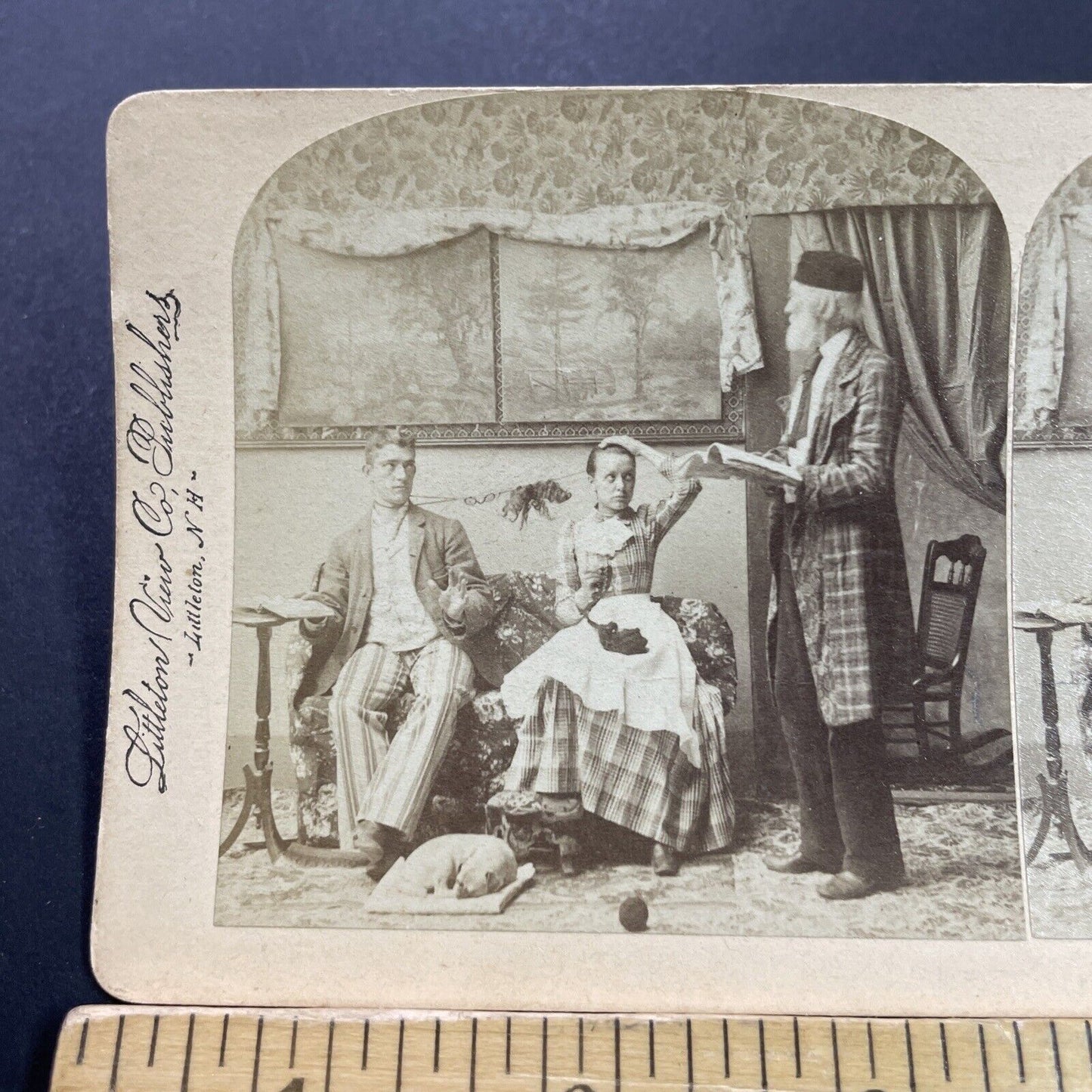 Antique 1891 Man & Woman Tied Together After Kissing Stereoview Photo Card P4097