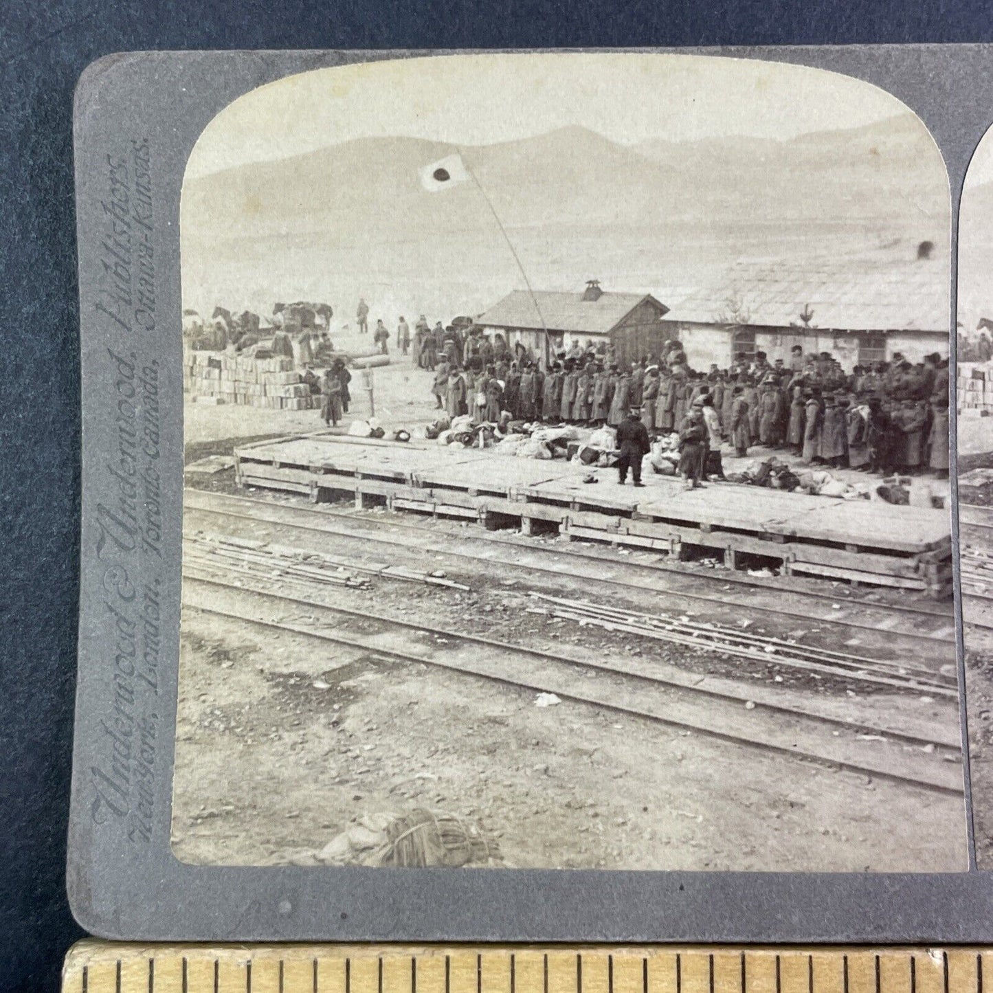 Russian Prisoners Await Transport Stereoview Russo-Sino War Antique c1905 X3886