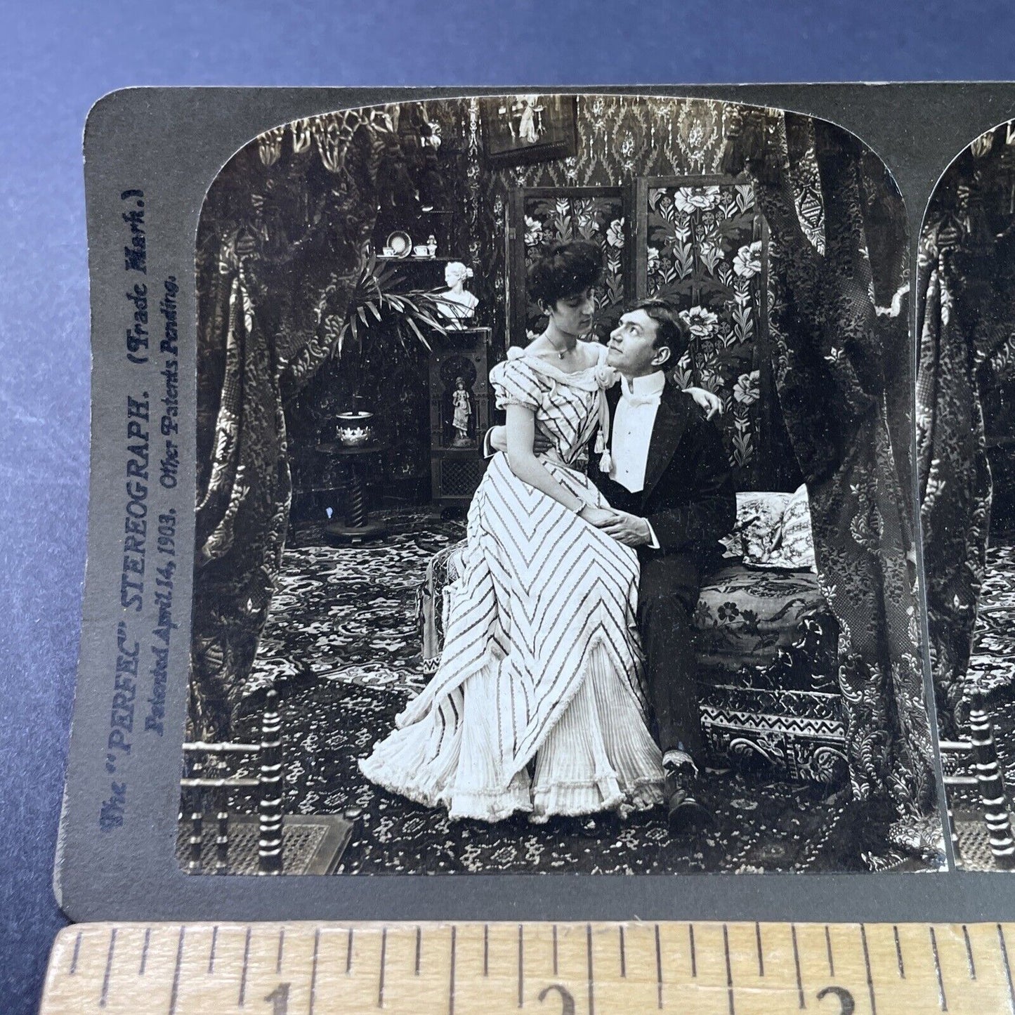 Antique 1903 Man And Woman Cuddle Late At Night Stereoview Photo Card P2905