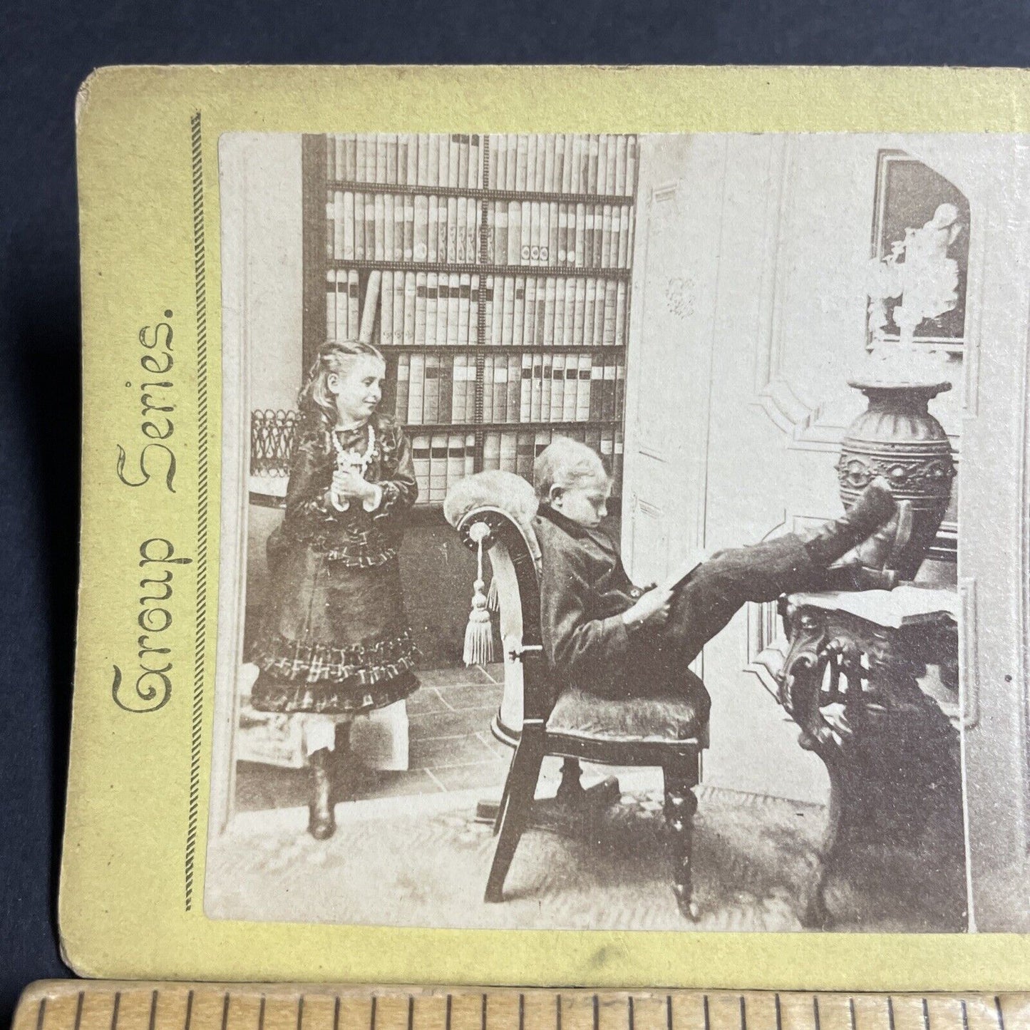 Antique 1870s Boy Puts His Feet Up On A Table Stereoview Photo Card P4646