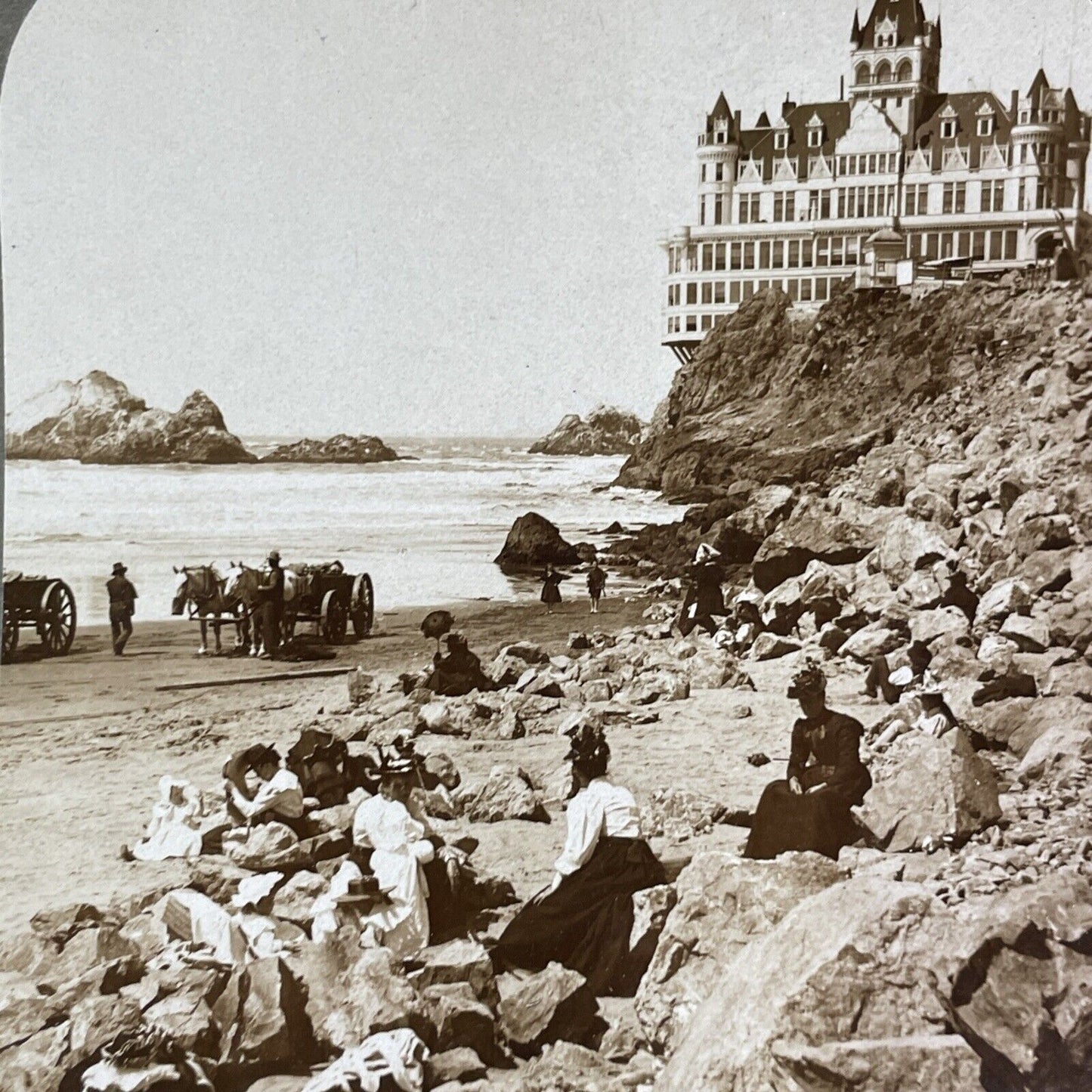 Cliff House and Beach Stereoview San Francisco California Antique c1899 Y520