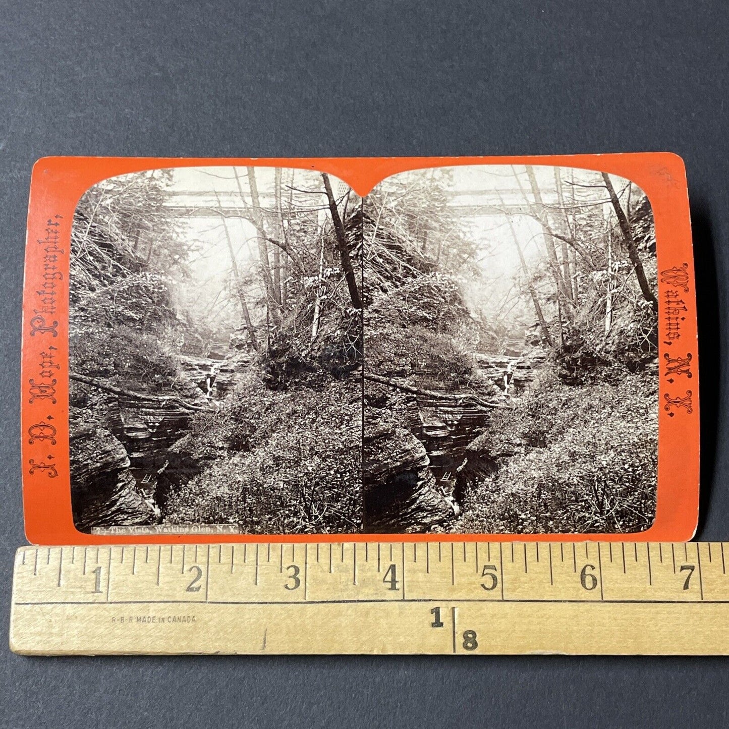Antique 1860s Watkin's Glen Gorge Bridge New York Stereoview Photo Card V1797
