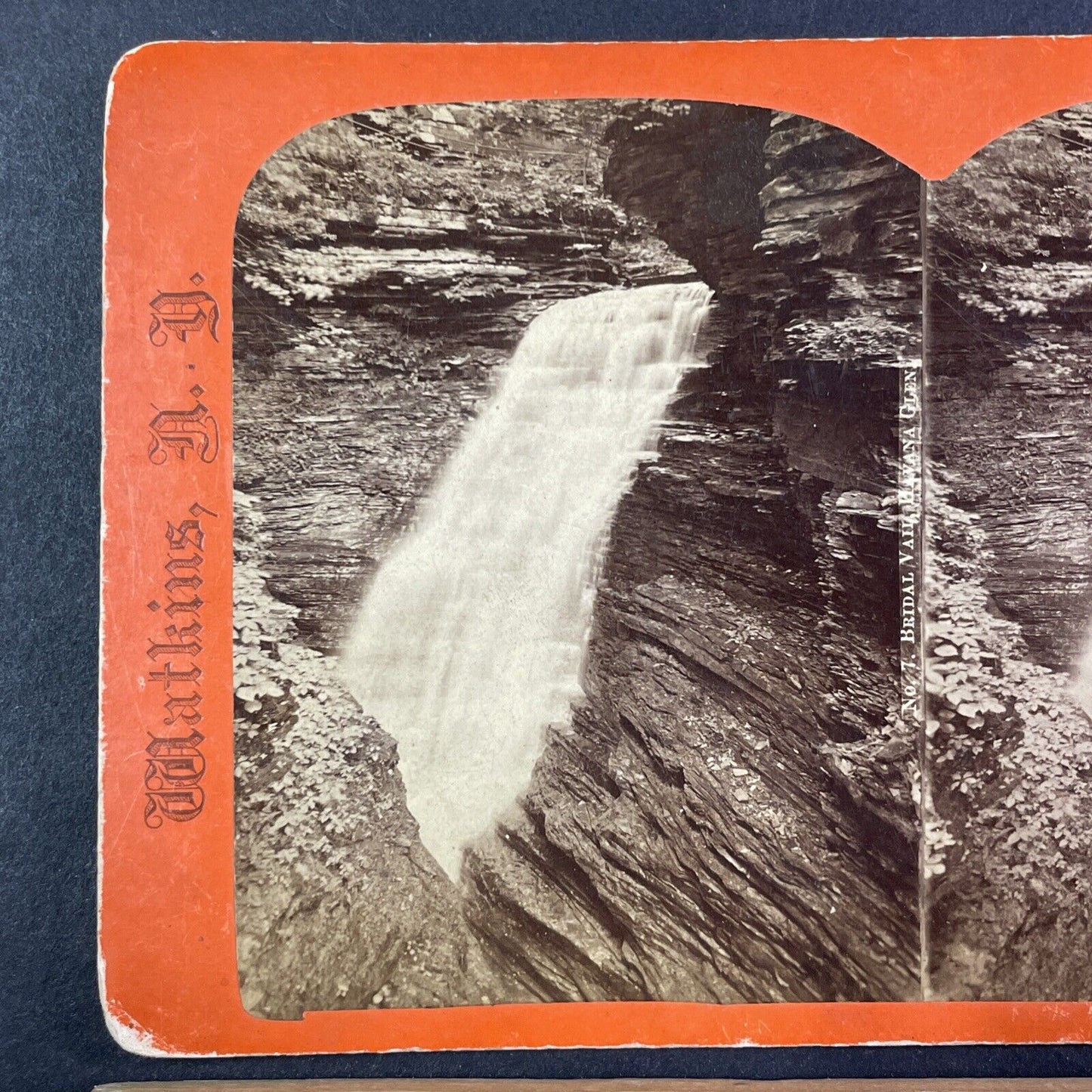 Watkins Glen Bridal Veil Falls New York Stereoview R.D Crum Antique c1870s Y1814