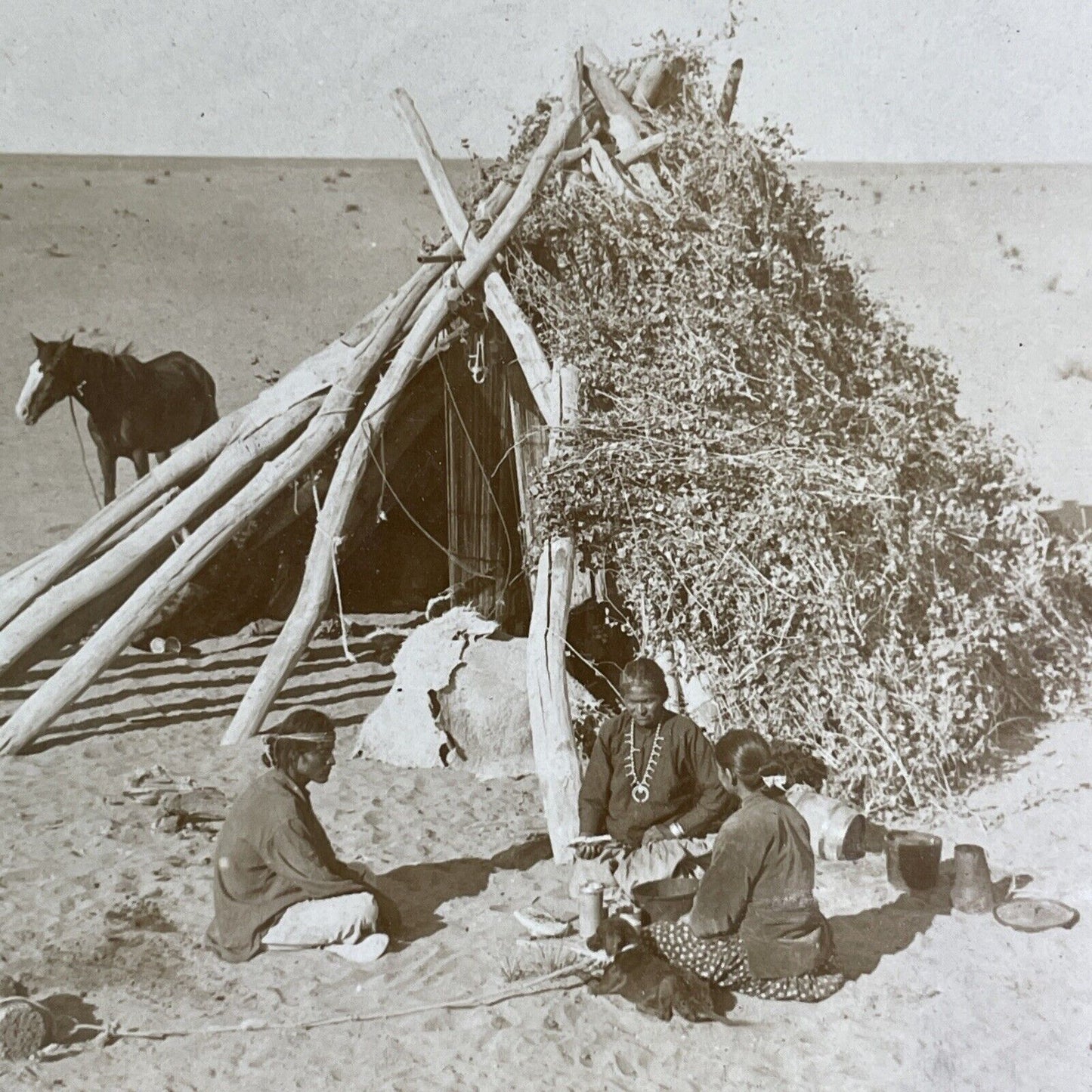 Navajo Native American Indian near Flagstaff Arizona Stereoview c1890s Y1218