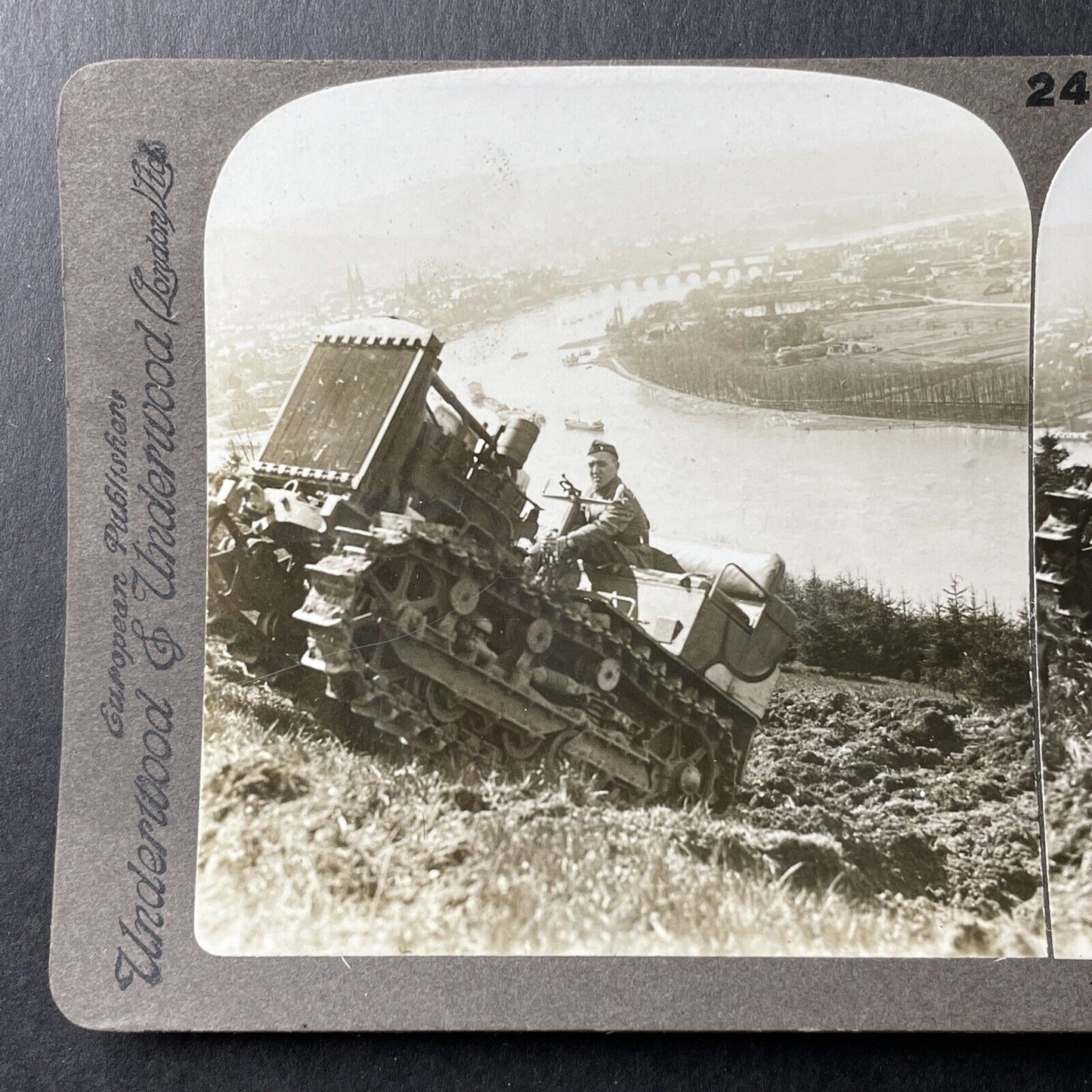 Antique 1918 US Army Tractor WW1 Coblenz Germany Stereoview Photo Card P1002