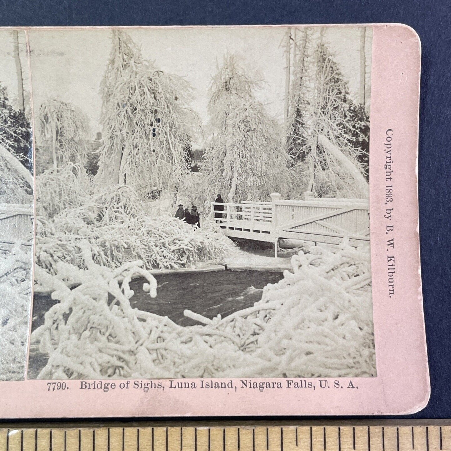 Snow Covered and Frozen Luna Island Stereoview Niagara Falls c1893 Y2147