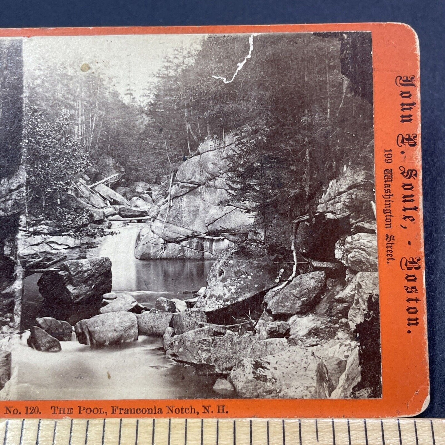 Antique 1860s The Drowning Pool Franconia Notch NH Stereoview Photo Card V2022