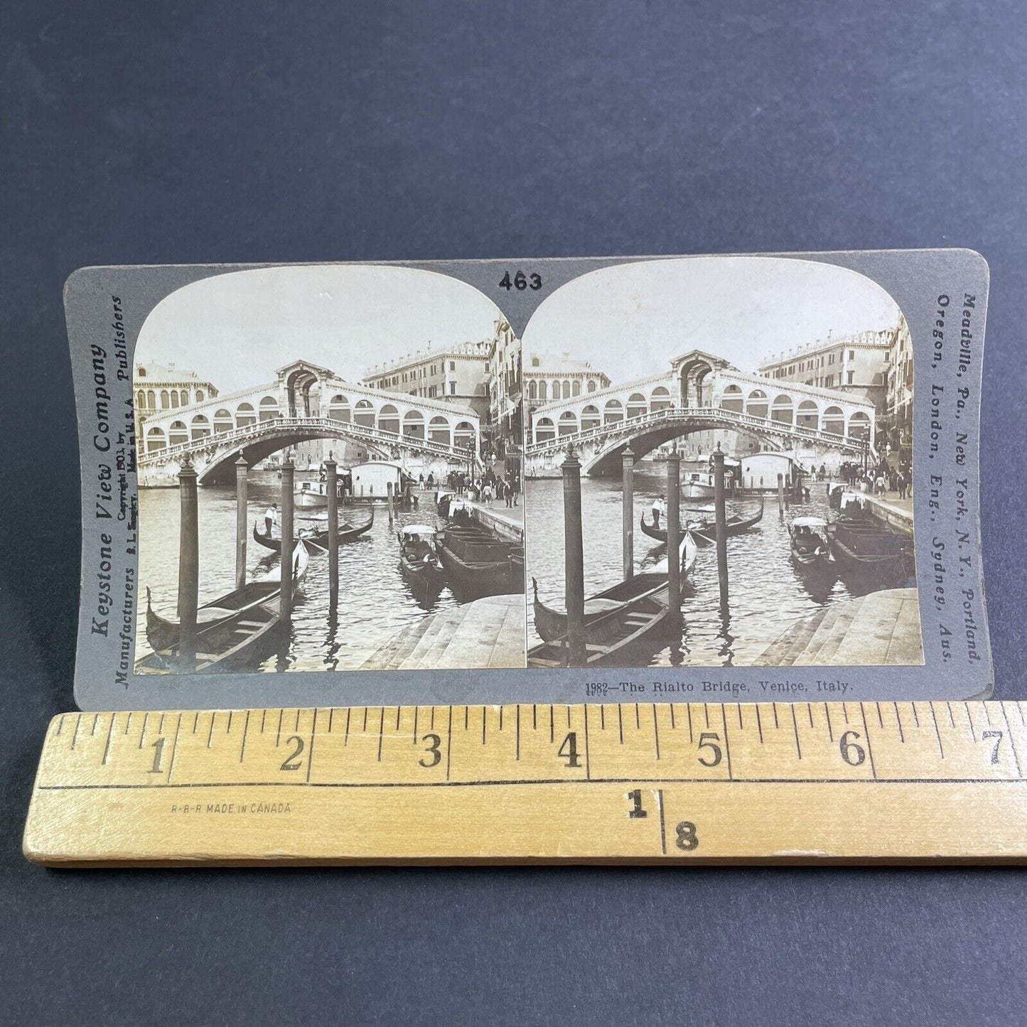 Antique 1903 The Rialto Bridge In Venice Italy Stereoview Photo Card P2182