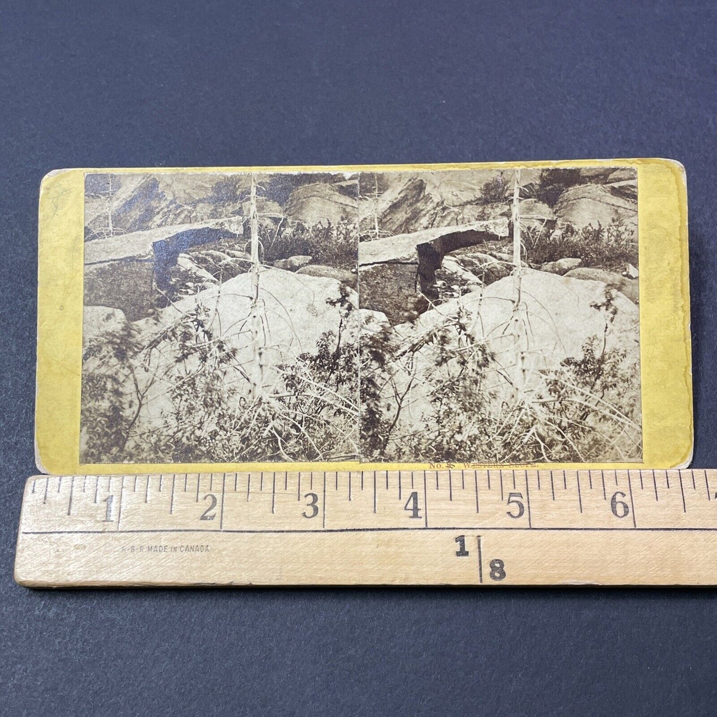 Antique 1870s Mount Monadnock Jumping Off Rock Stereoview Photo Card V2107