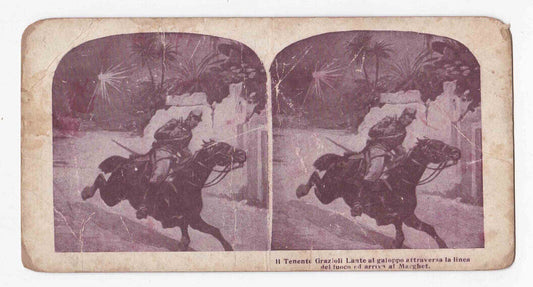 Antique 1911 Riccardo Grazioli Lante della Rovere At War, Libya Stereo Card P193