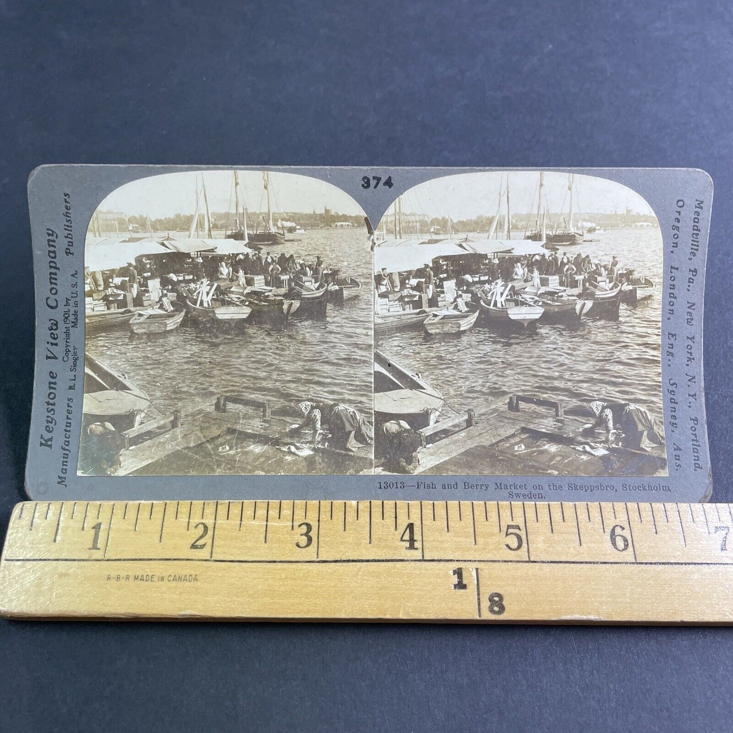 Antique 1901 Peasants Scrub Docks Skeppsbro Sweden Stereoview Photo Card P2108