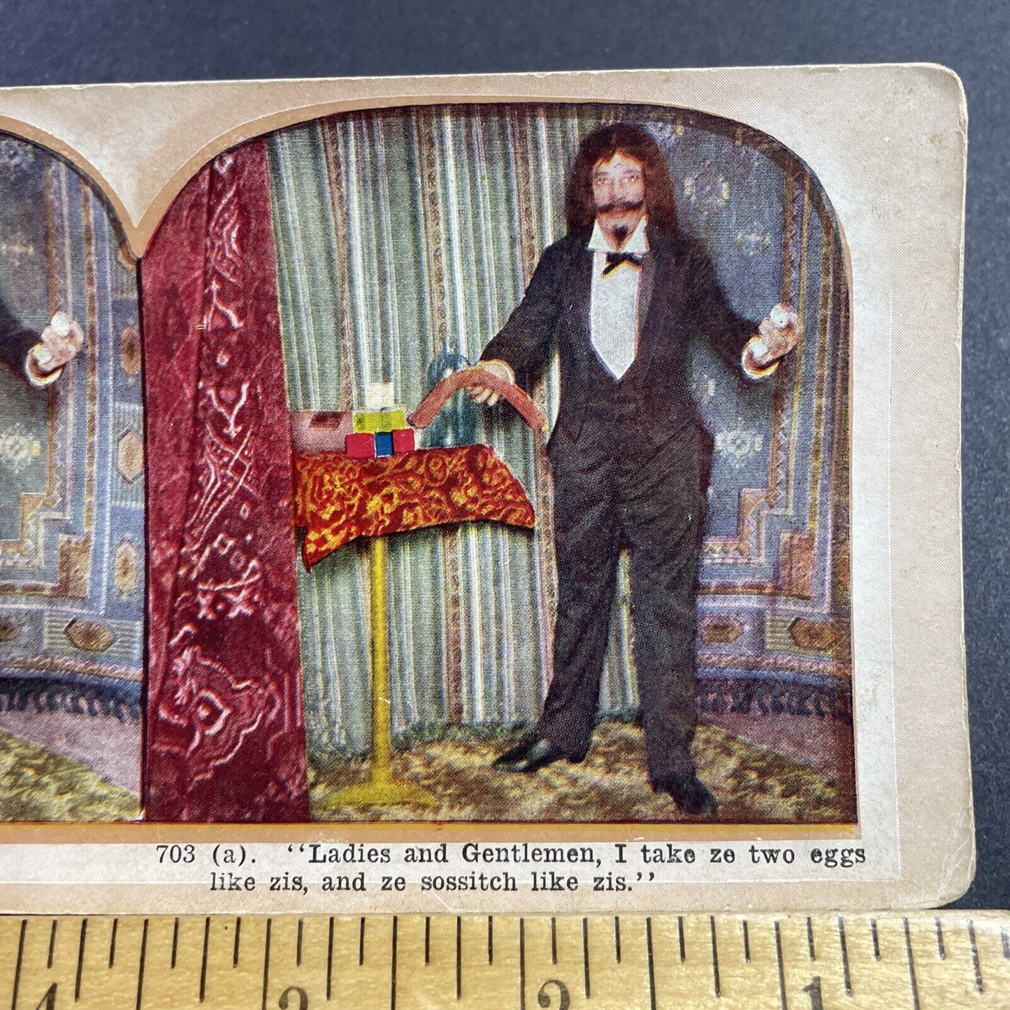 Antique 1906 Circus Magician Holding A Sausage Stereoview Photo Card Q2259