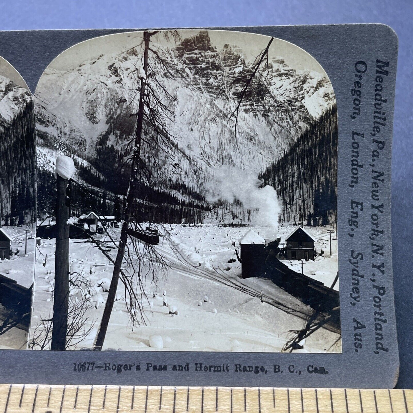 Antique 1900 Rogers Pass Train Railroad BC Canada Stereoview Photo Card P2371