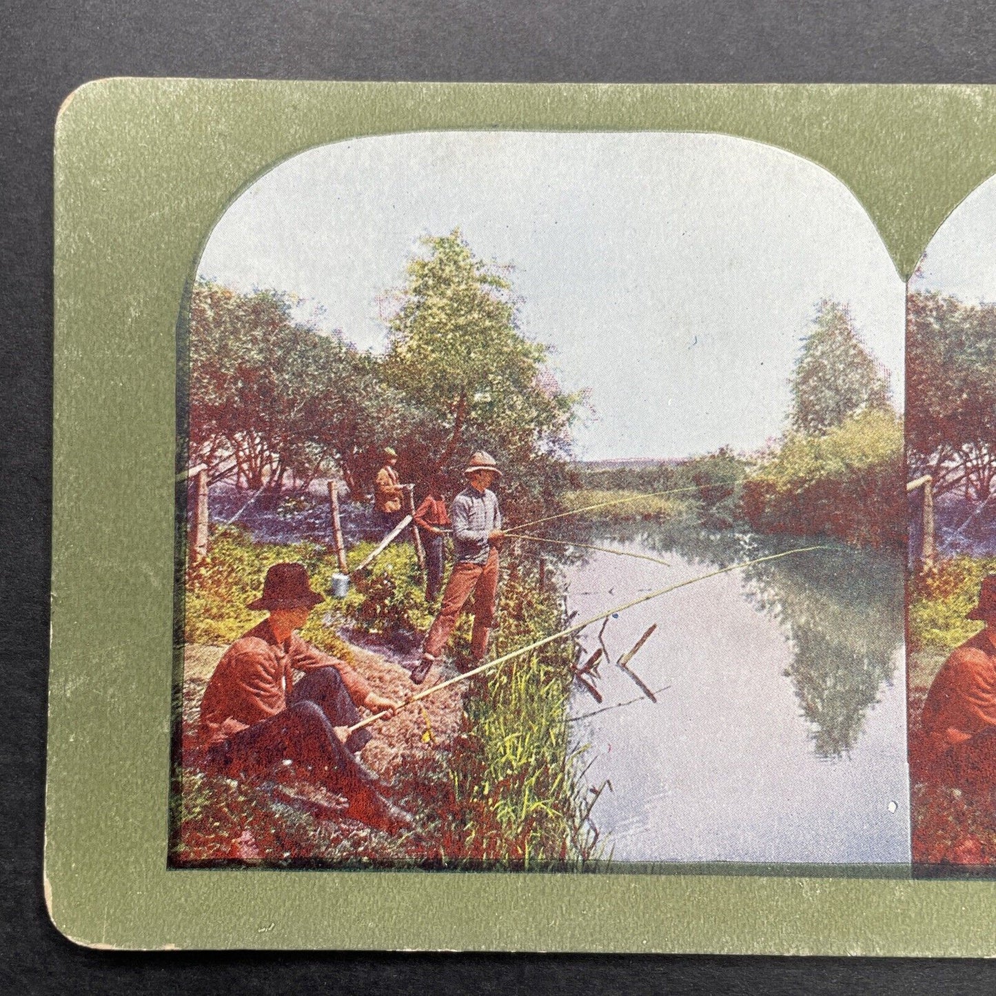 Antique 1904 Kinnikinnick Fishing River Falls WI Stereoview Photo Card P580-078