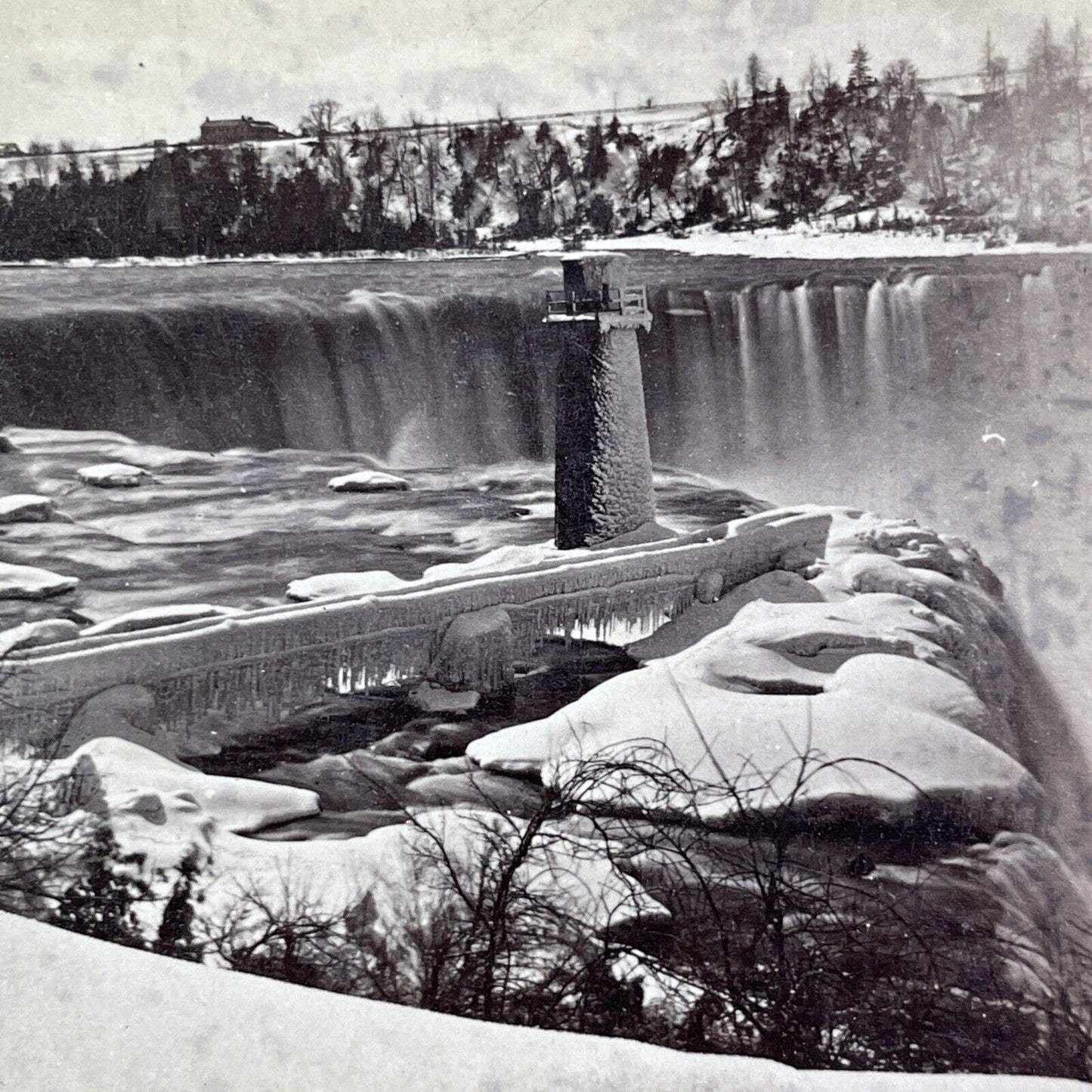 Terrapin Tower in Winter Niagara Falls Stereoview S. Davis Antique c1870s Y1198