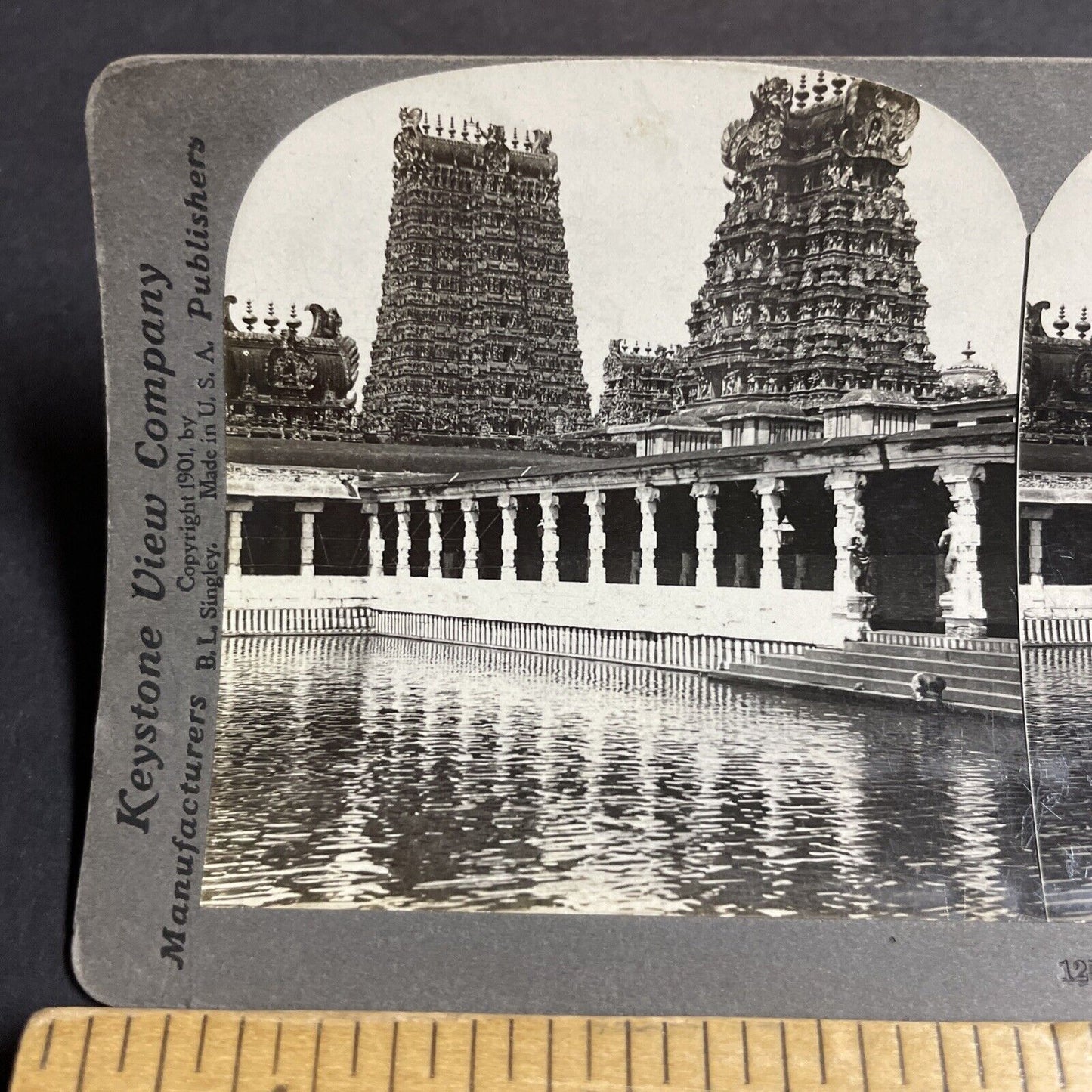 Antique 1910 Arulmigu Meenakshi Sundaraswarar Temple Stereoview Photo Card P4464