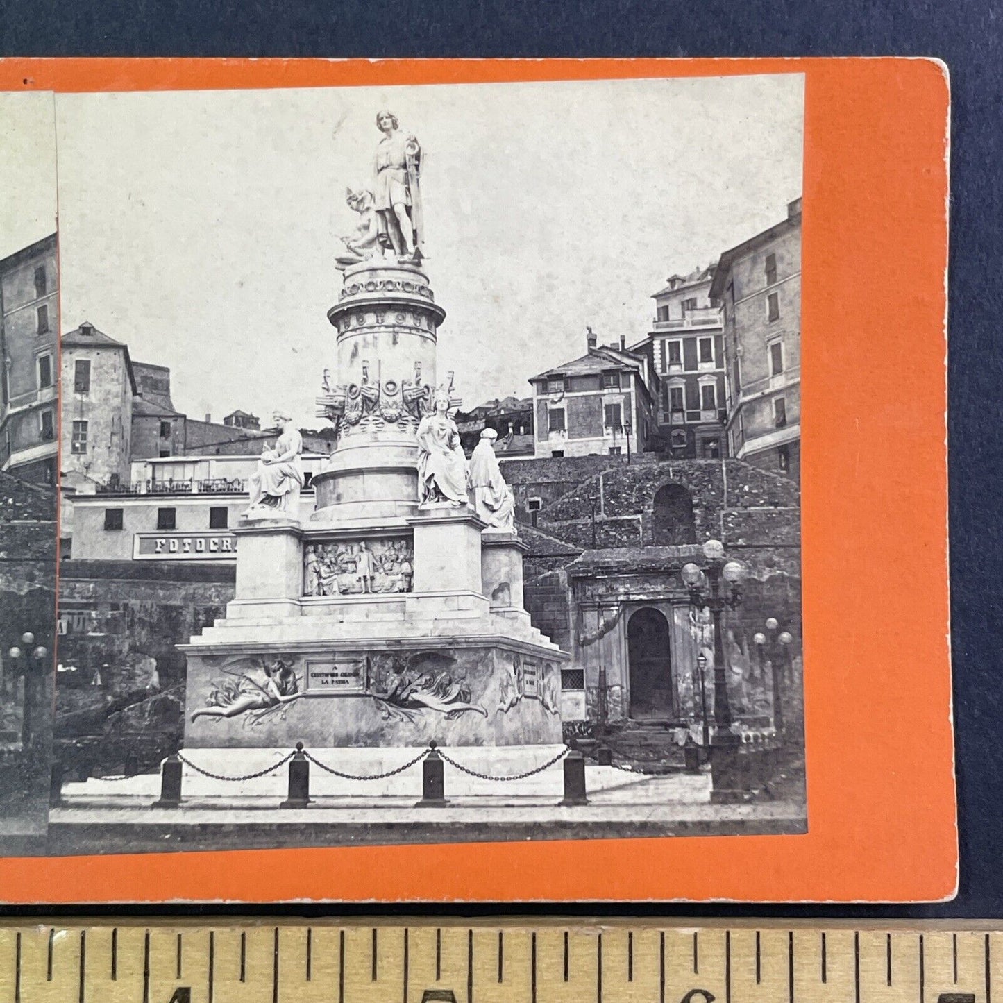 Columbus Monument Genoa Italy Stereoview Celestino Degoix Antique c1870 X3777