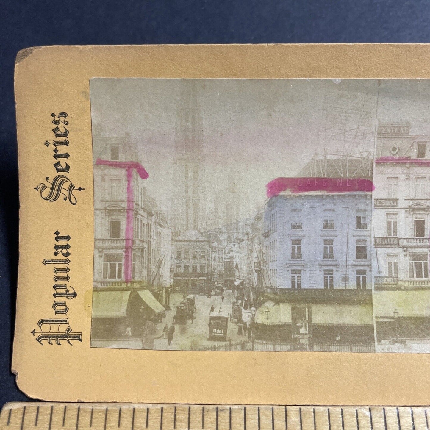 Antique 1880s Main Street Antwerp Antwerpen Belgium Stereoview Photo Card P5212