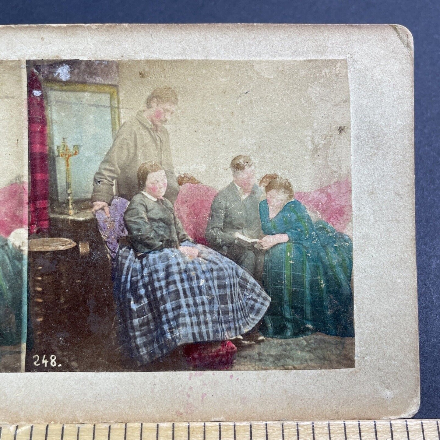 Antique c1859 American Woman Learns To Read Stereoview Photo Card V457