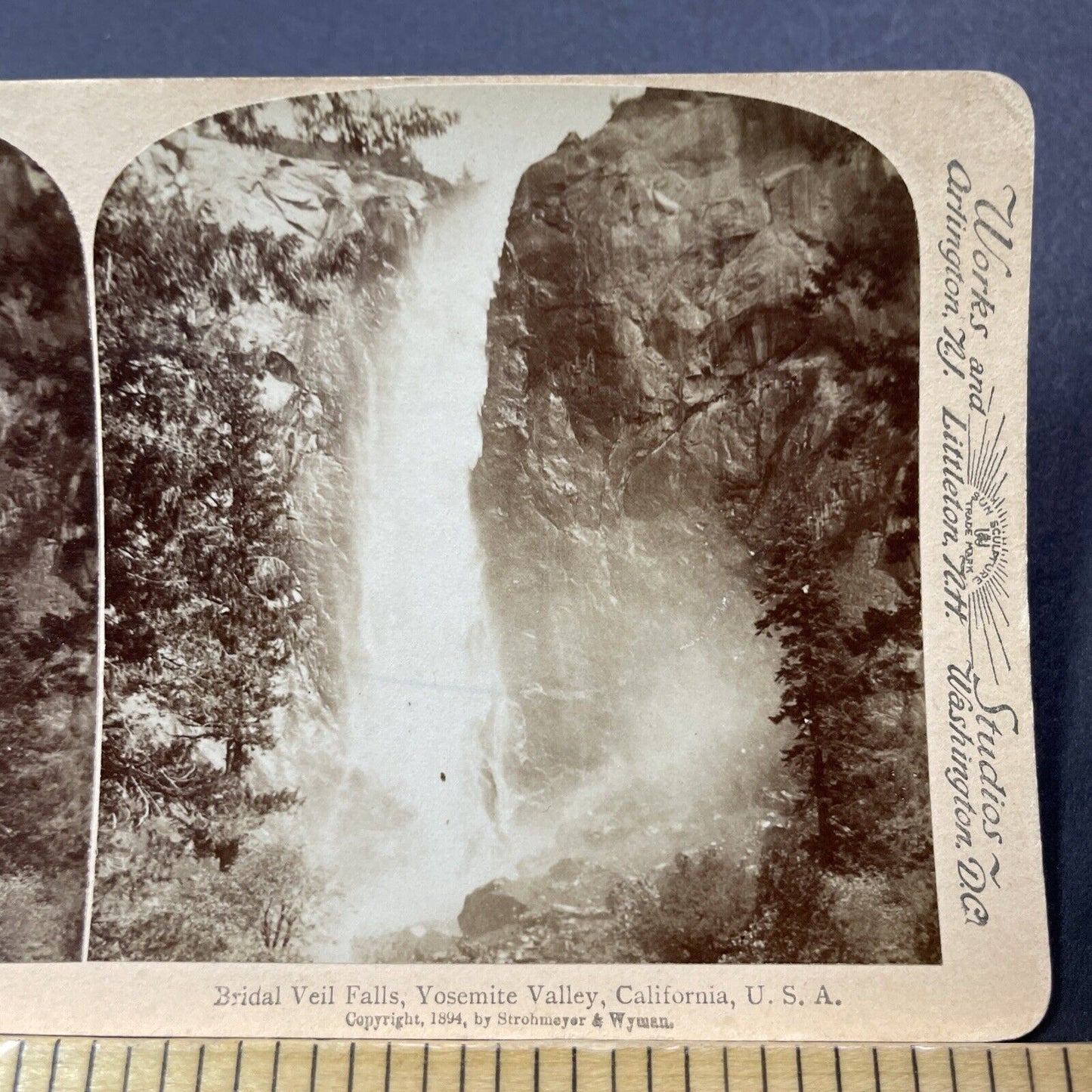 Antique 1894 Bridal Veil Falls Yosemite California Stereoview Photo Card V3257