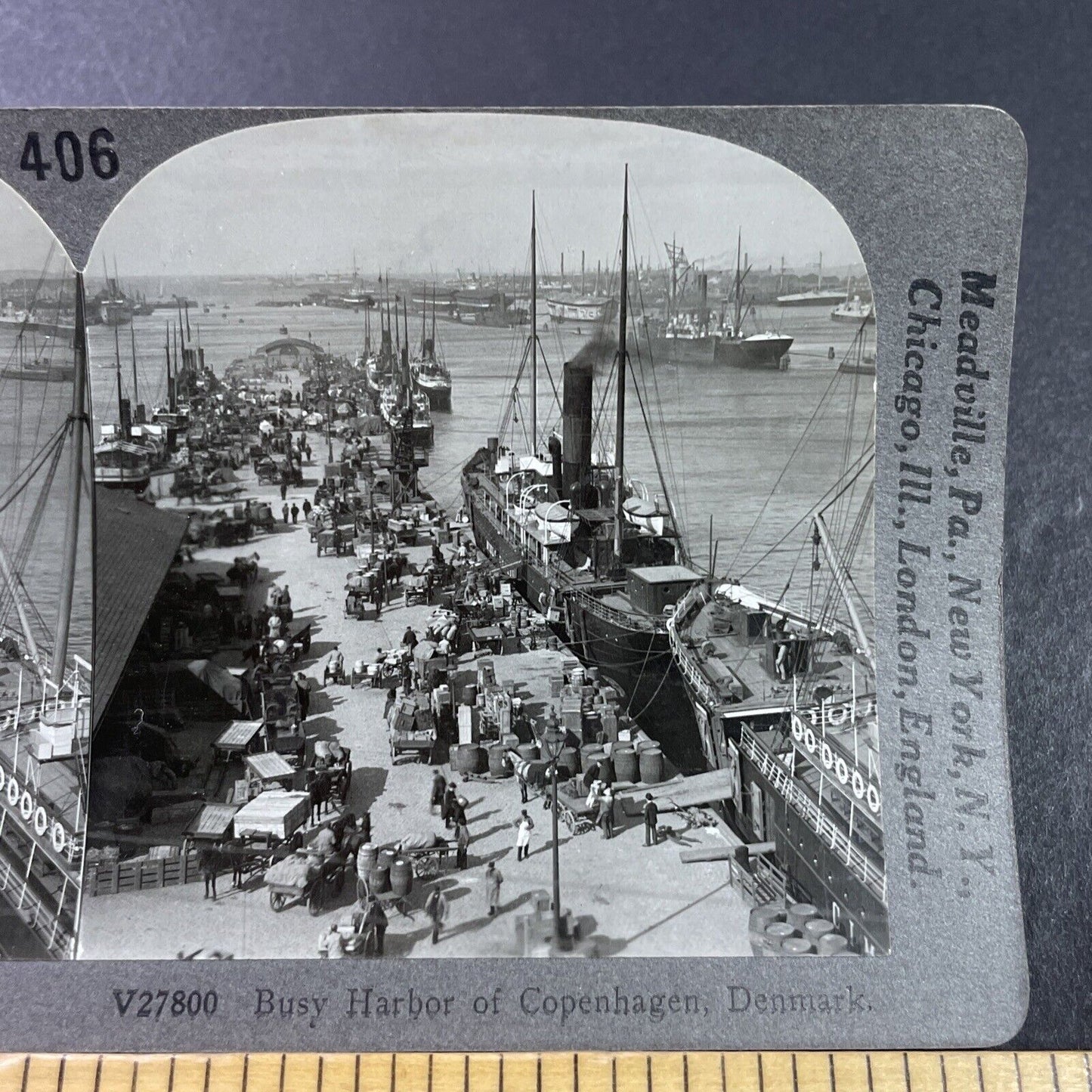 Antique 1910s Ship Harbor In Copenhagen Denmark Stereoview Photo Card P3670