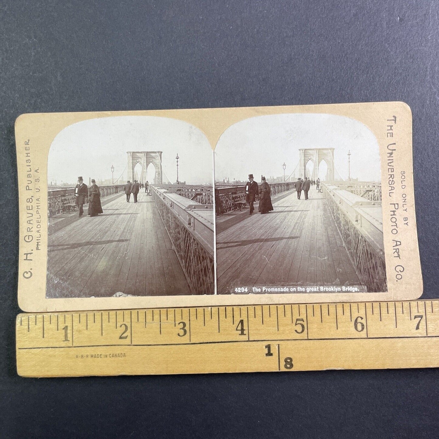 People On The Brooklyn Bridge Stereoview Manhattan New York Antique c1894 X2839