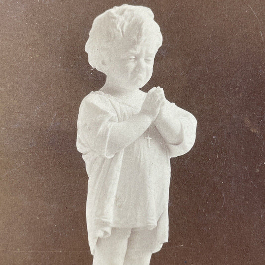 Antique 1876 The Forced Prayer Marble Statue Art Stereoview Photo Card P3037