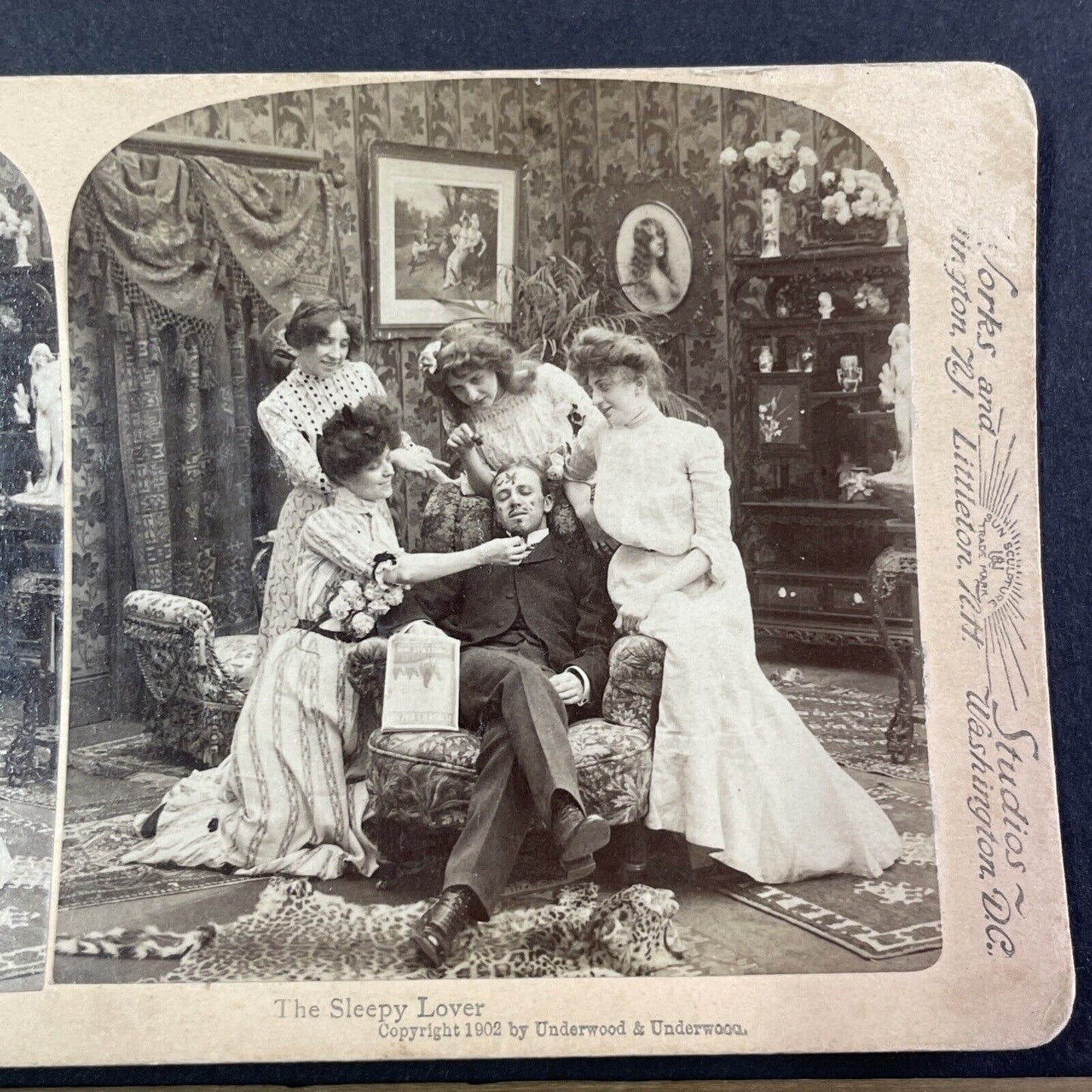 Women Draw on Man's Face with Lipstick Stereoview Antique c1902 Y1804