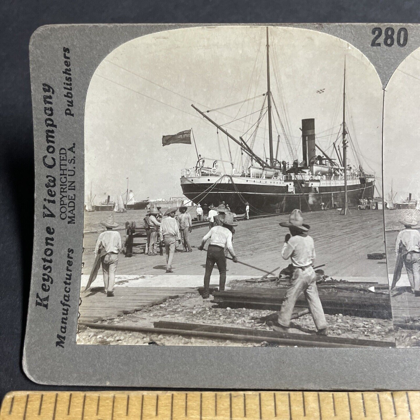 Antique 1909 Boat Harbor Vera Cruz Mexico Stereoview Photo Card P4440