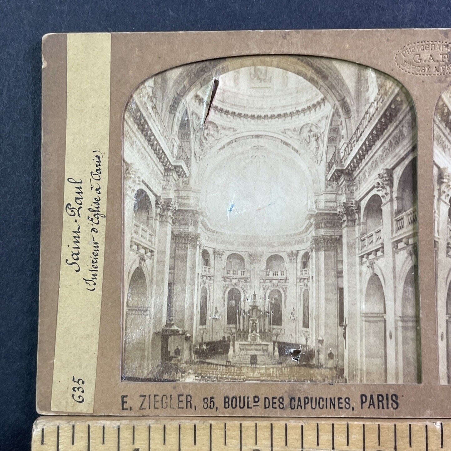 Saint Paul Church Paris France Stereoview French Tissue Antique c1860s XT2137