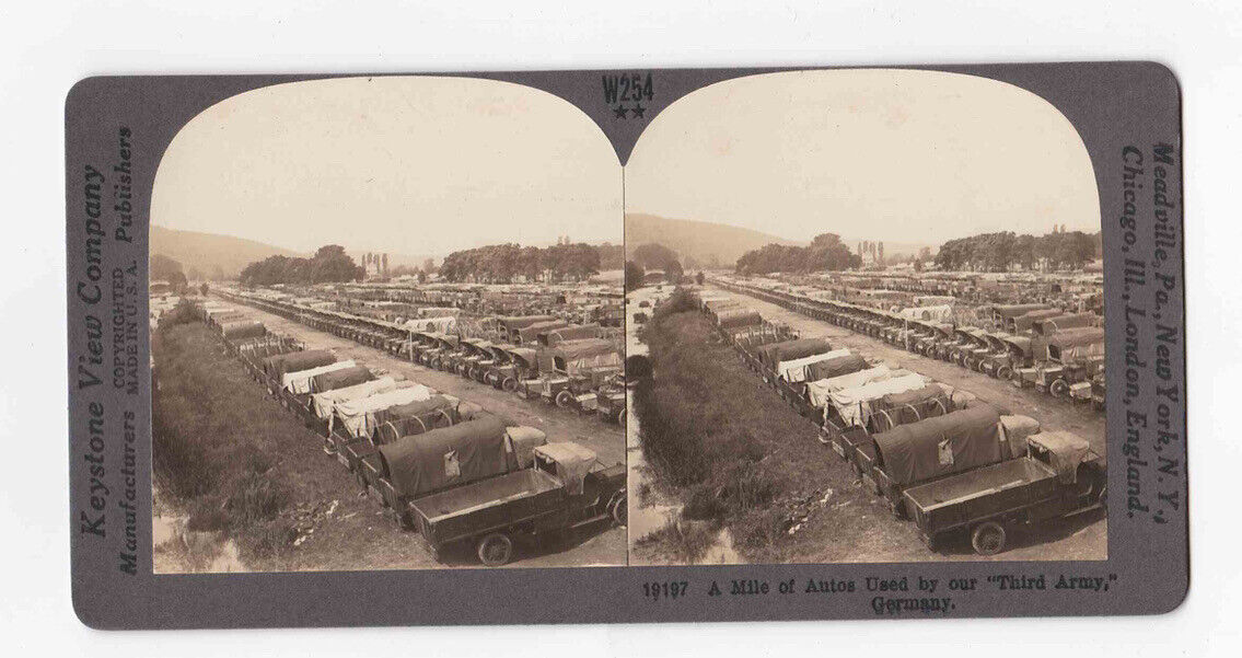 1917 Convoy Of Class-B Standardized Military Liberty Trucks Stereo Card P380