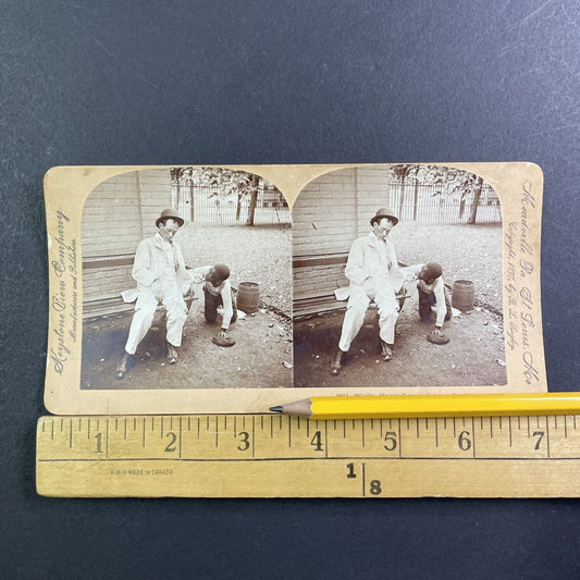 Man Steals Drunk Man's Cigarette Stereoview Humour Comedy Antique c1897 X1655