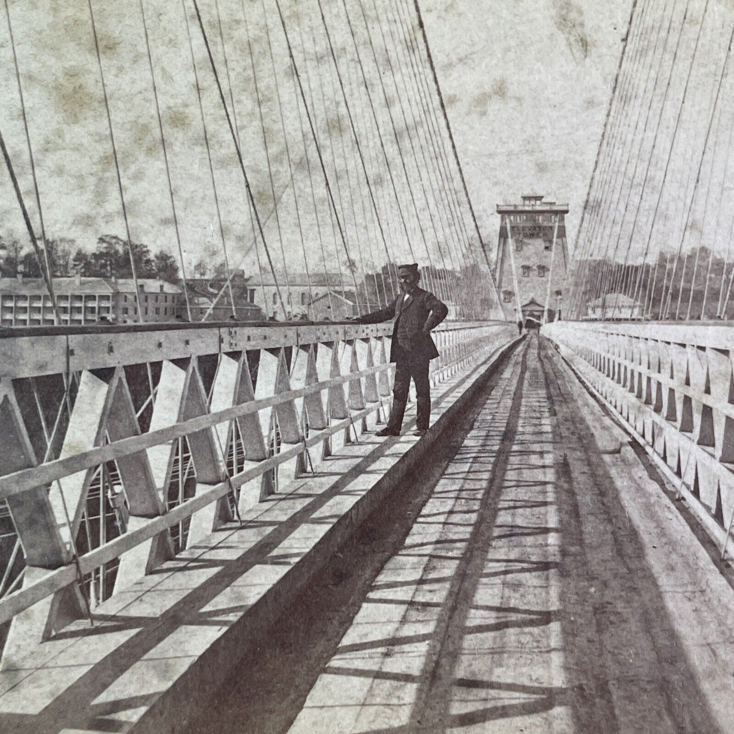 Suspension Bridge Niagara Falls NY Stereoview George Barker Antique c1870s Y2468