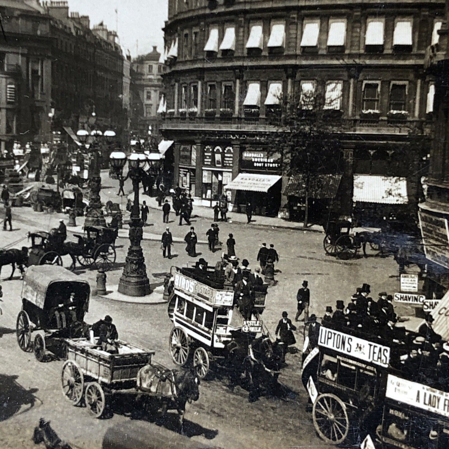 Antique 1904 Travelling Salesman & Carriages London Stereoview Photo Card P2044