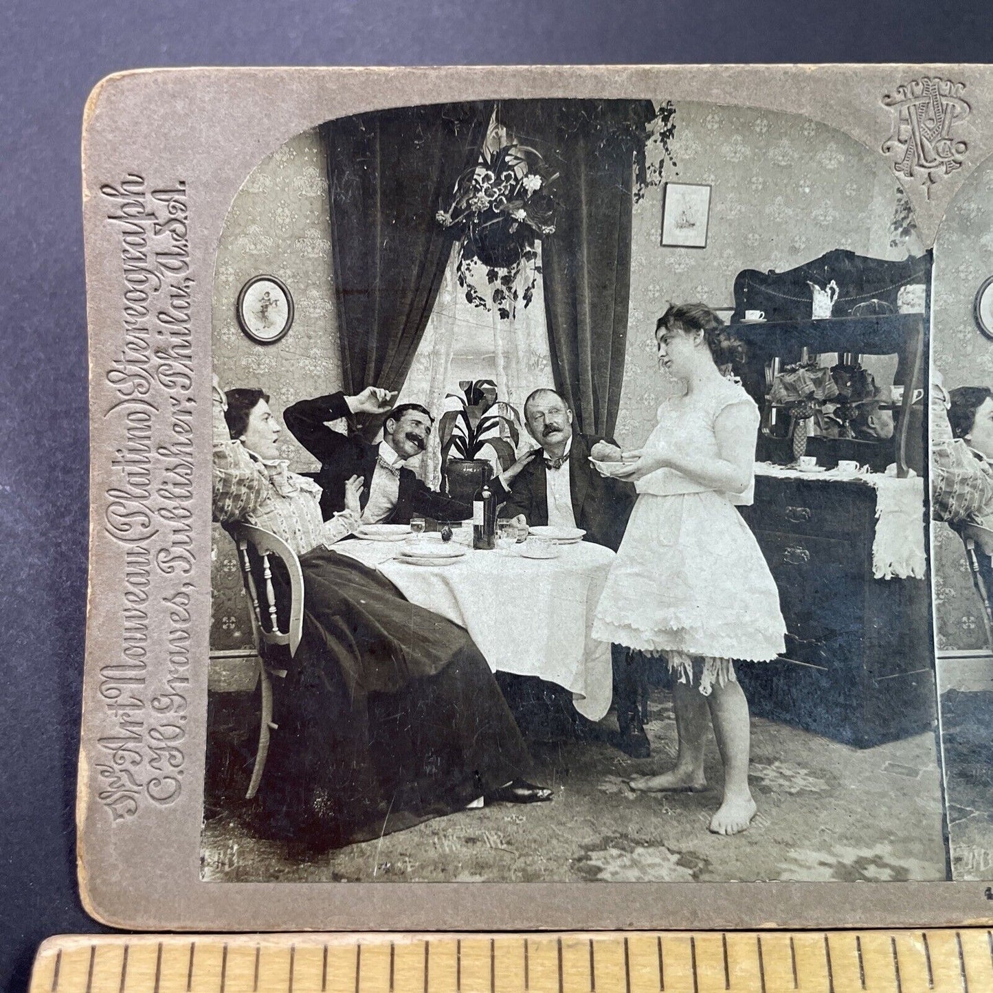 Antique 1897 Woman Serves Potatoes In Underwear Stereoview Photo Card P3435