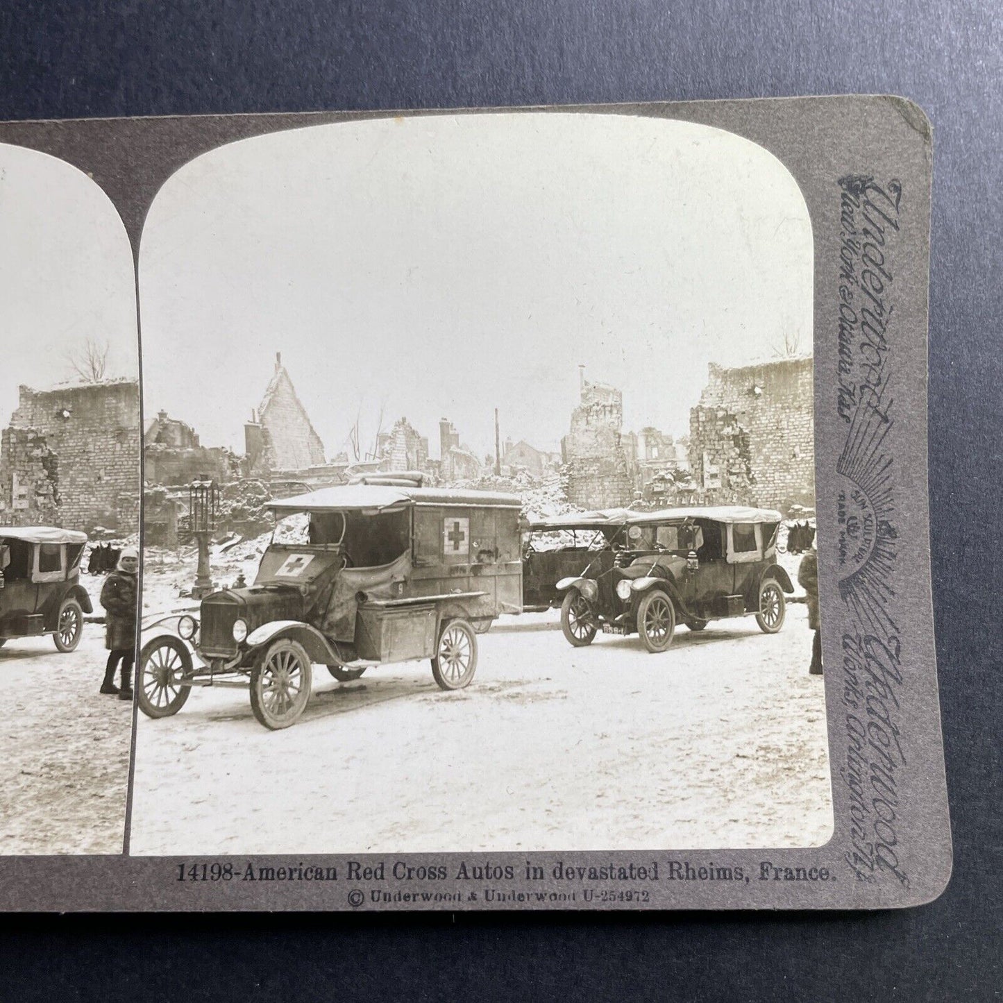 Antique 1917 WW1 Red Cross Rheims France Destroyed Stereoview Photo Card P1594