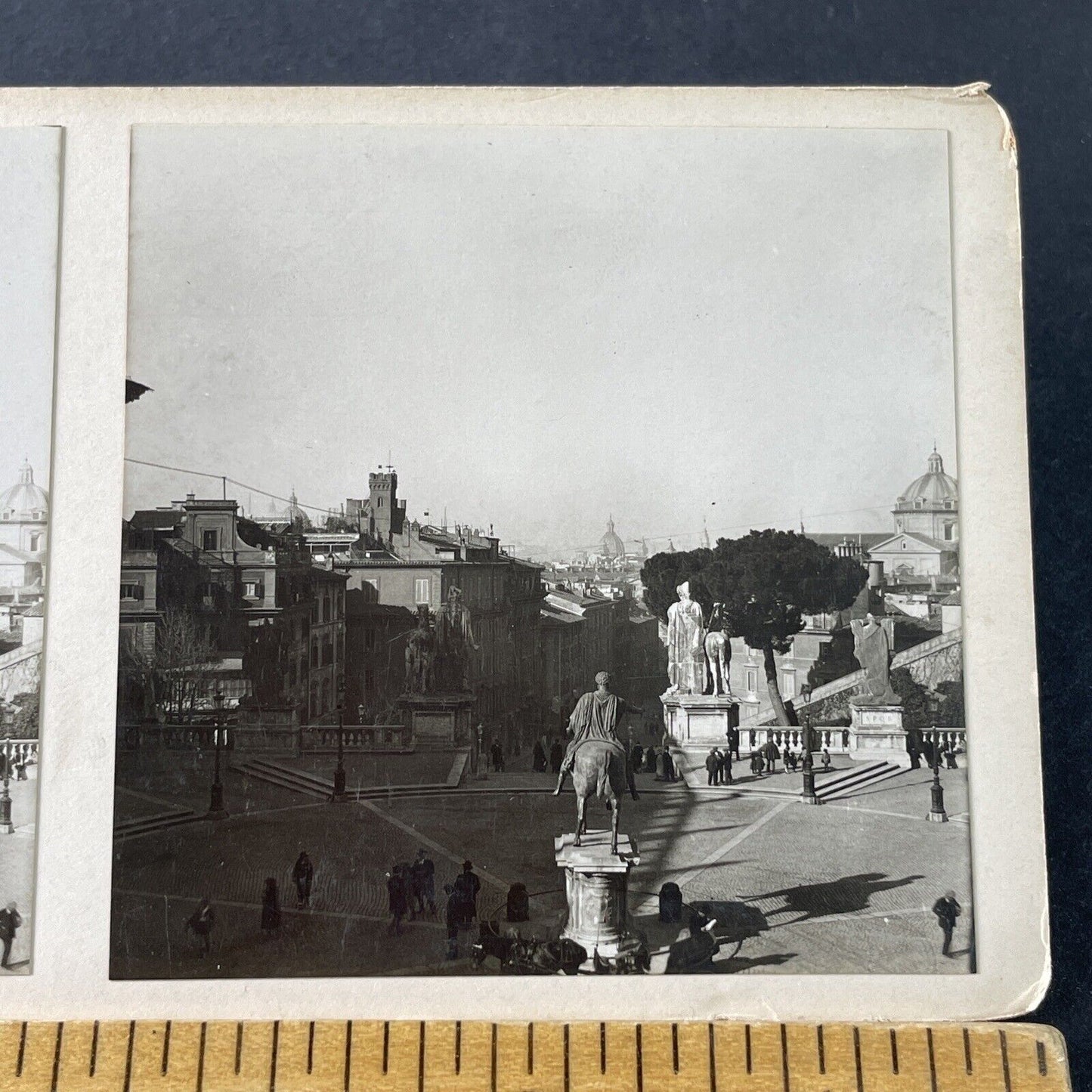 Antique 1925 Marcus Aurelius Statue Rome View OOAK Stereoview Photo Card P3250