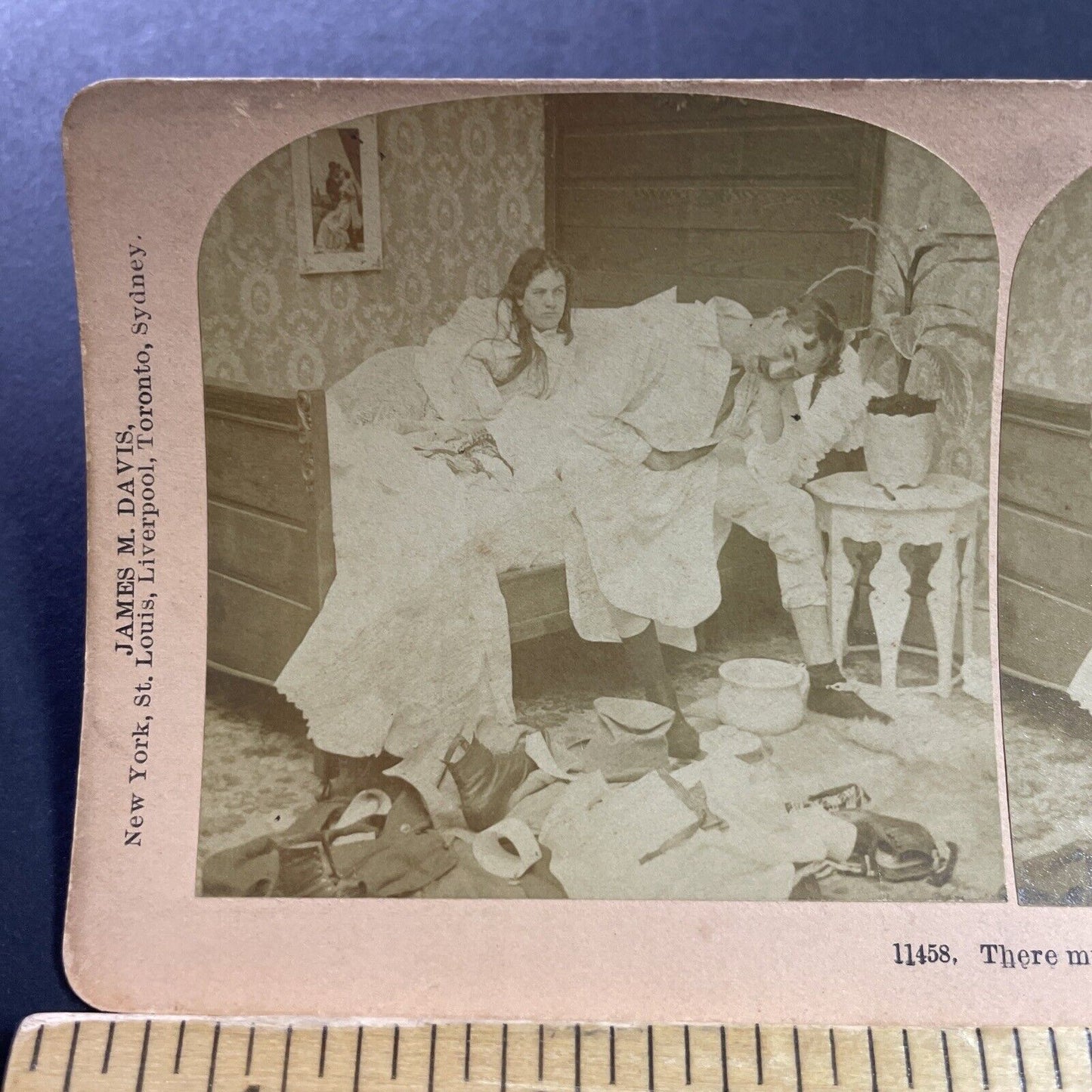 Antique 1897 Man Suffers From Illness At Bedside Stereoview Photo Card P4055