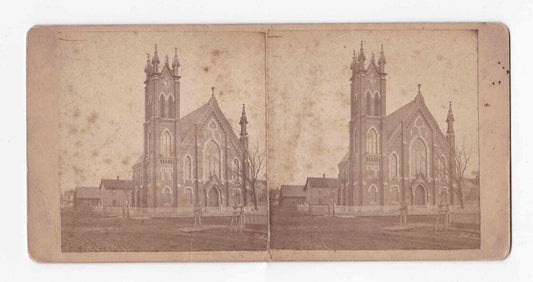 Antique 1870s Construction Completed Church In Moline Illinois Stereo Card P228