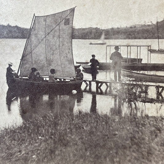 Antique 1870s Warren New Hampshire Sailboat On Lake Stereoview Photo Card V1921