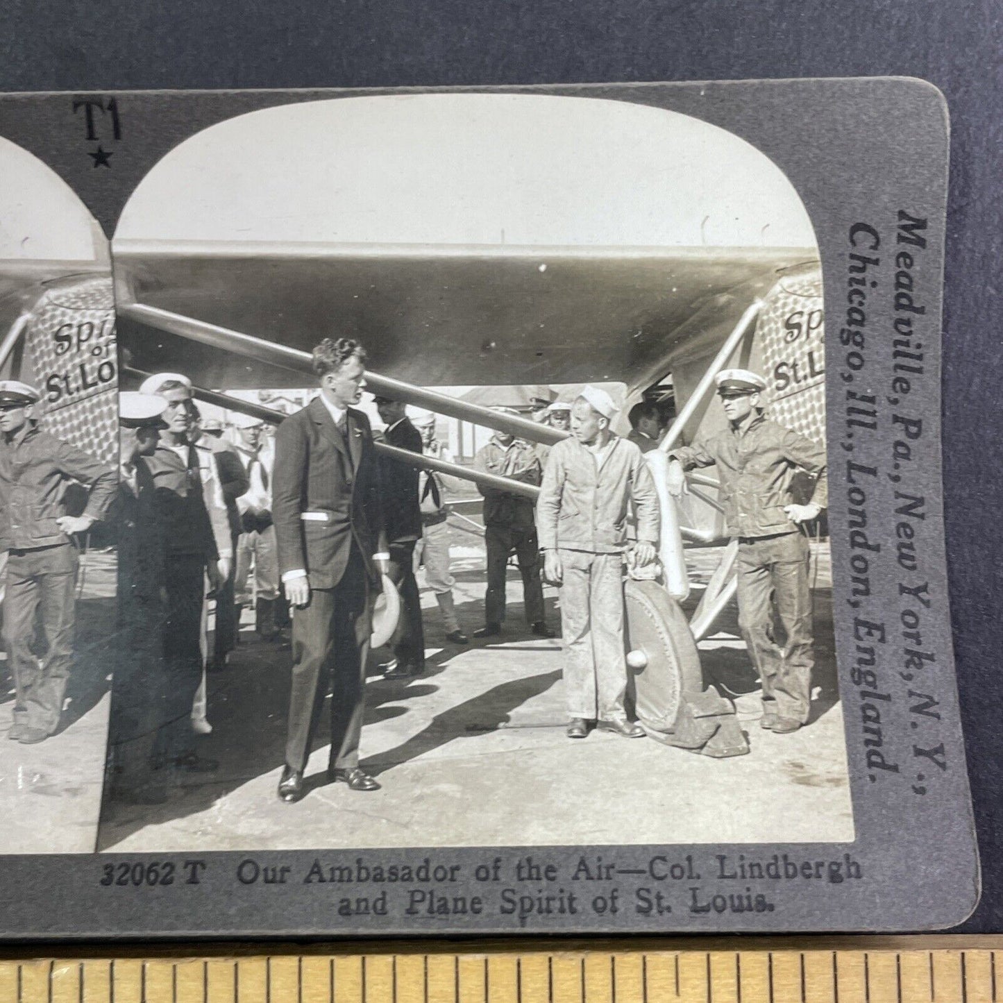 Charles Lindbergh and The Spirit of St. Louis Airplane Stereoview c1929 Y1378