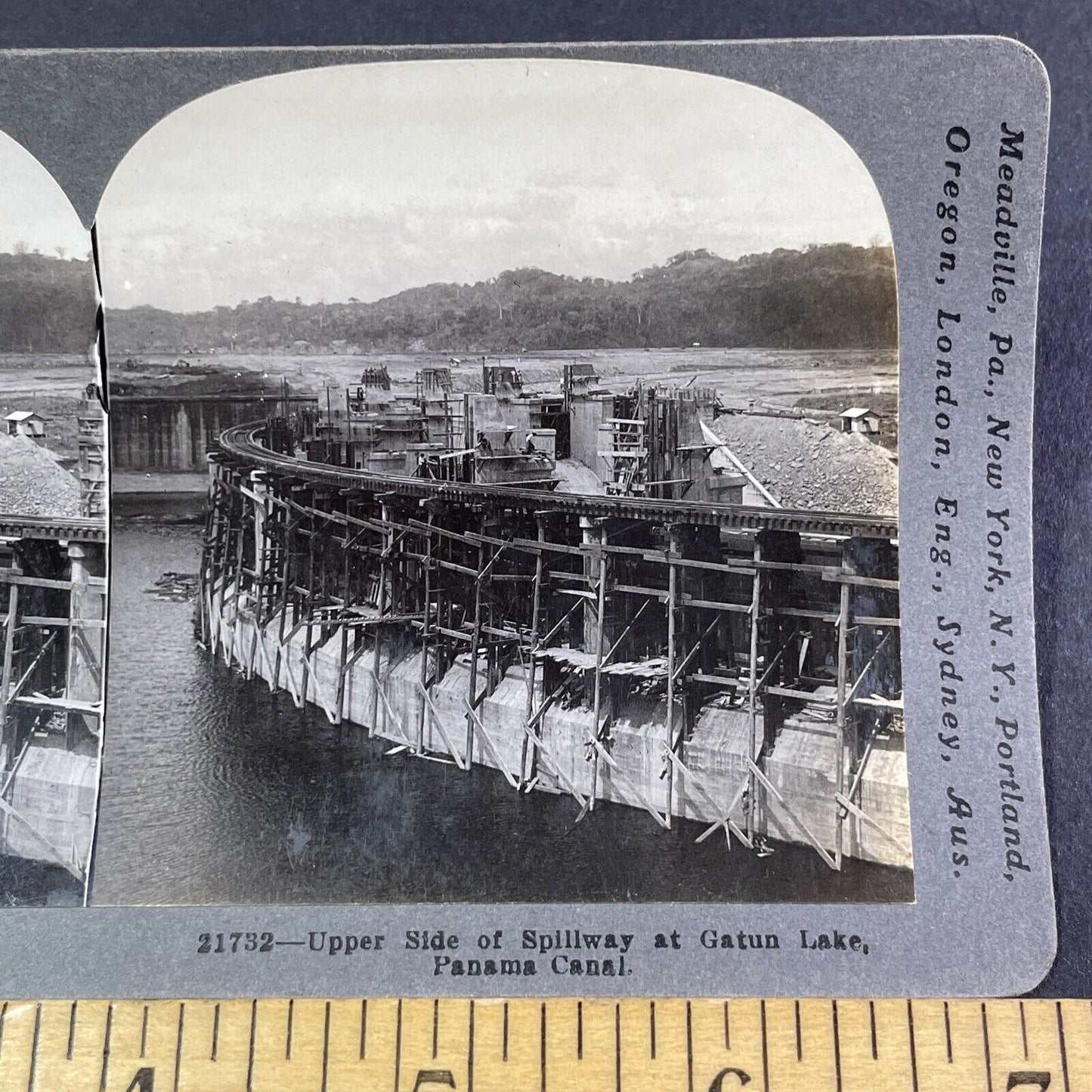 Gatun Lake Spillway Panama Canal Stereoview Antique c1913 Y2820