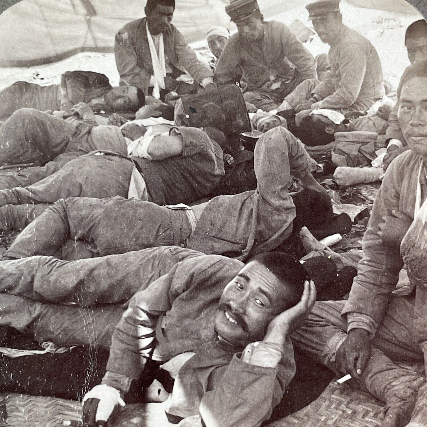 Wounded Japanese Soldiers Stereoview Russia-Sino War Antique c1905 X3815